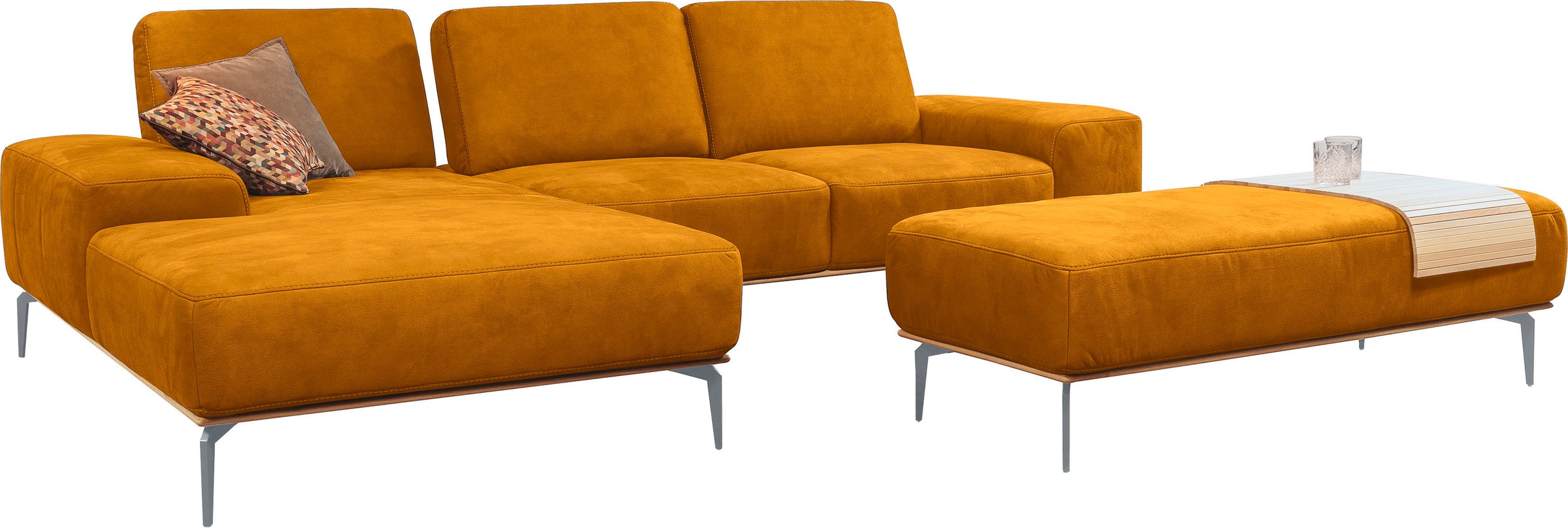 W.SCHILLIG Polsterhocker »run«, mit elegantem Holzsockel, Füße in Silber matt, Breite 150 cm