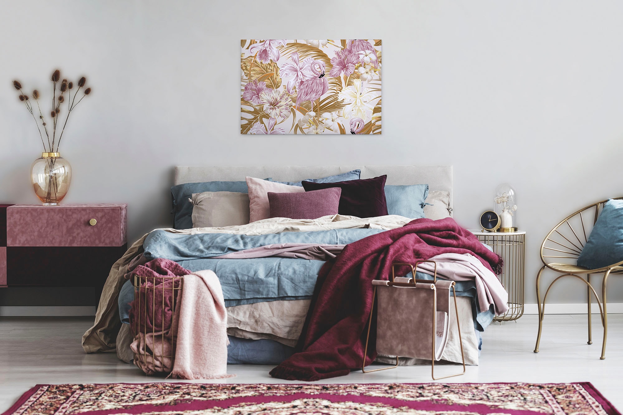 A.S. Création Leinwandbild »Flamingo Art«, Kunst-Blumen-Kinder, (1 St.), Dschungel Keilrahmen Flamingo Exotisch Hawaii Leinwand-Bild Wohnzimmer