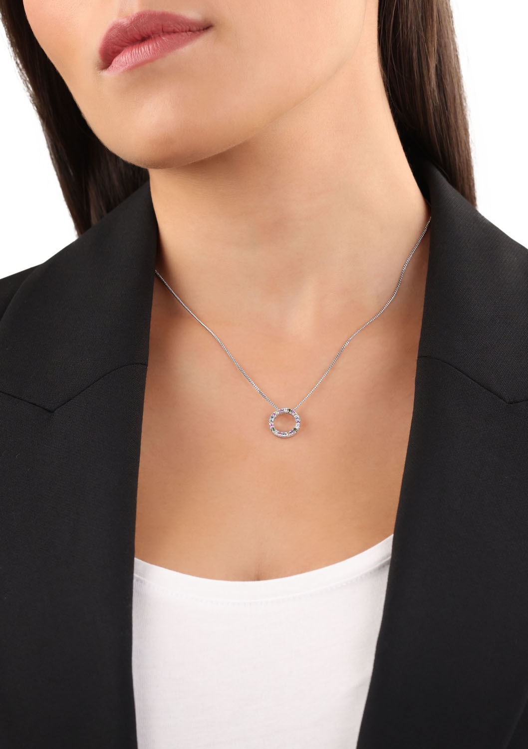 s.Oliver Kette mit Anhänger »Kreis, Regenbogen-Optik, 2037837«, mit Zirkonia (synth.)