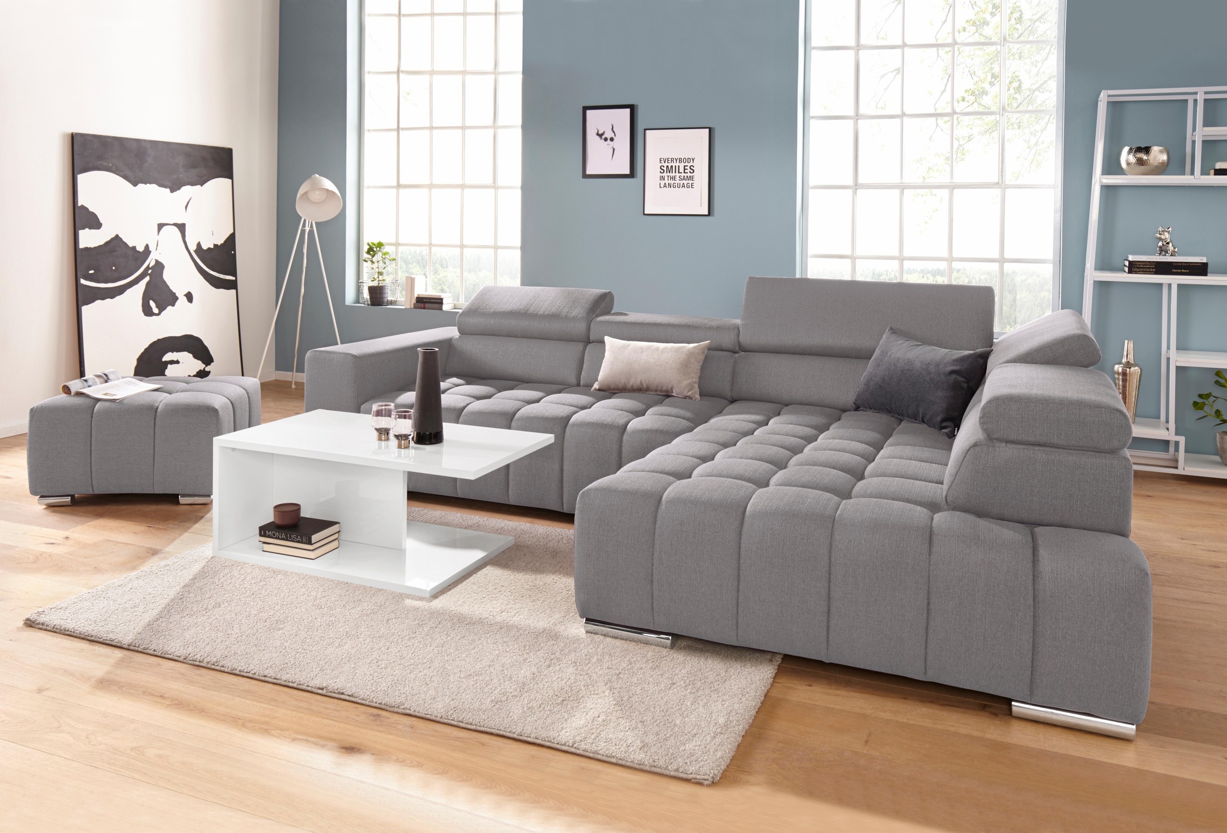 exxpo - sofa fashion Ecksofa »Elias, aktuelle Kreuzsteppung im Sitz, bequem, L-Form«, mit Kopf- bzw. Rückenverstellung, wahlweise mit Bettfunktion