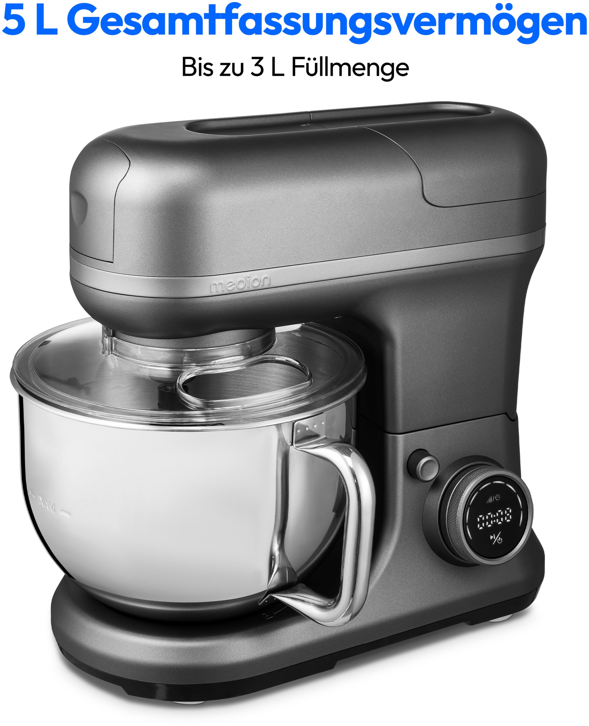 Medion® Küchenmaschine »MD 18442, 8 Geschwindigkeitsstufen, Impulsfunktion, 5L Rührschüssel«, Umfangreiches Zubehör-Set inkl. Eisschüssel für Speiseeiszubereitung