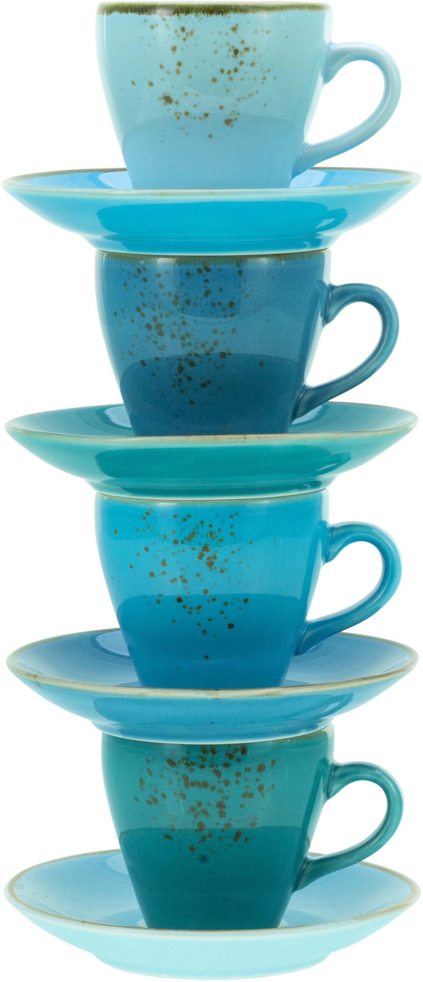 CreaTable Espressotasse »Kaffeetasse NATURE COLLECTION Aqua«, (Set, 8 tlg.), Tassen Set, aktuelle Blautöne mit Sprenkel, 4 Tassen, 4 Untertassen