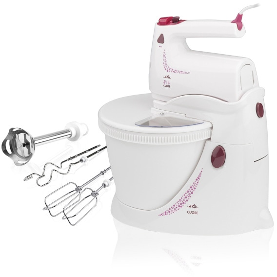 Handmixer „Cuore, 208990000“, 350 W, mit Halterung und Schüssel weiß/rosa