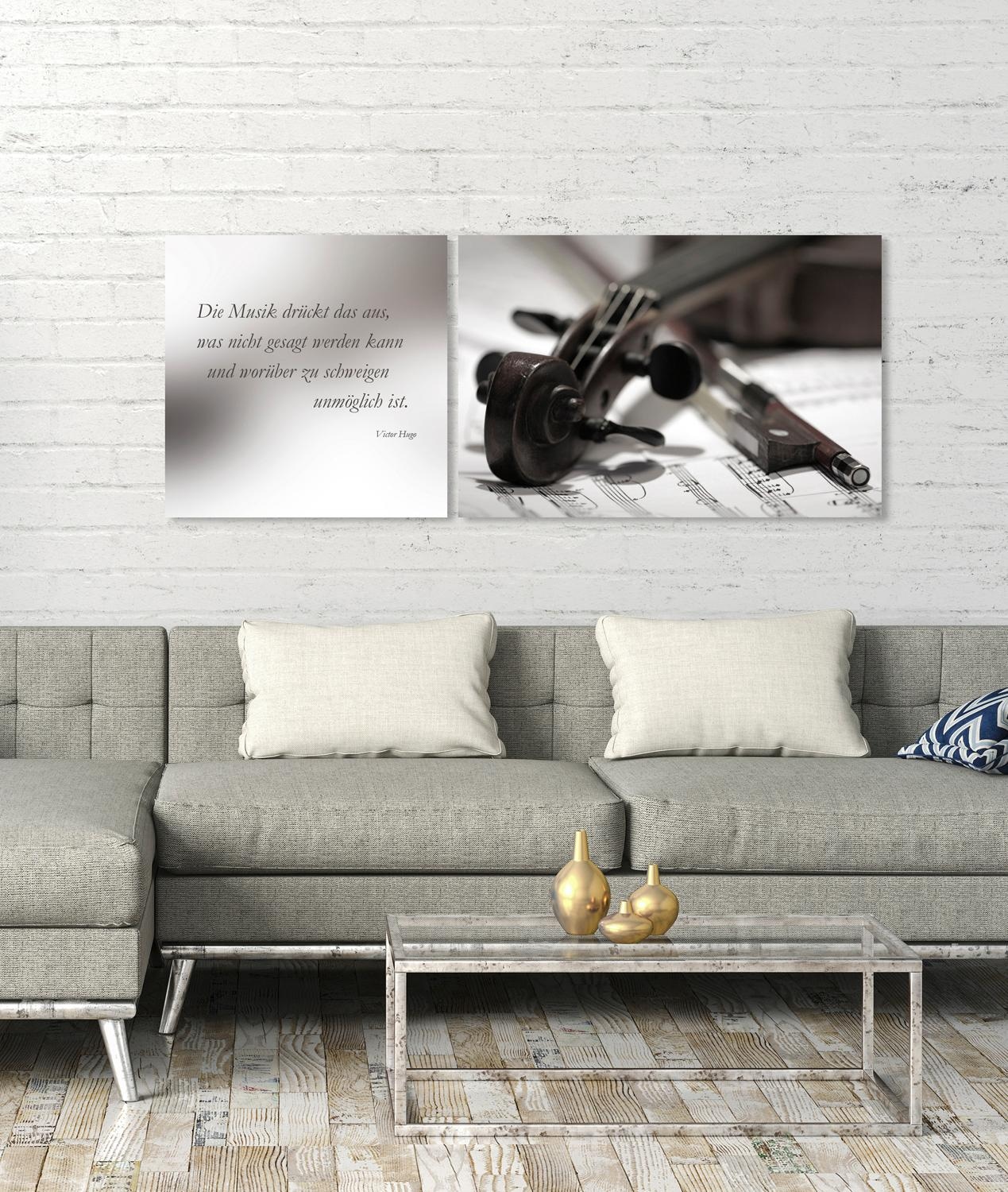 queence Leinwandbild »Musik«, Musiker-Kunst-Modern-Spa-Spa Bilder-Sprüche-Sprüche & Texte-Schriftzug-Schriftzüge-Liebessprüche, (Set), Premium-Leinwandstoff, Handarbeit aus Deutschland, Zitat, 2er Set