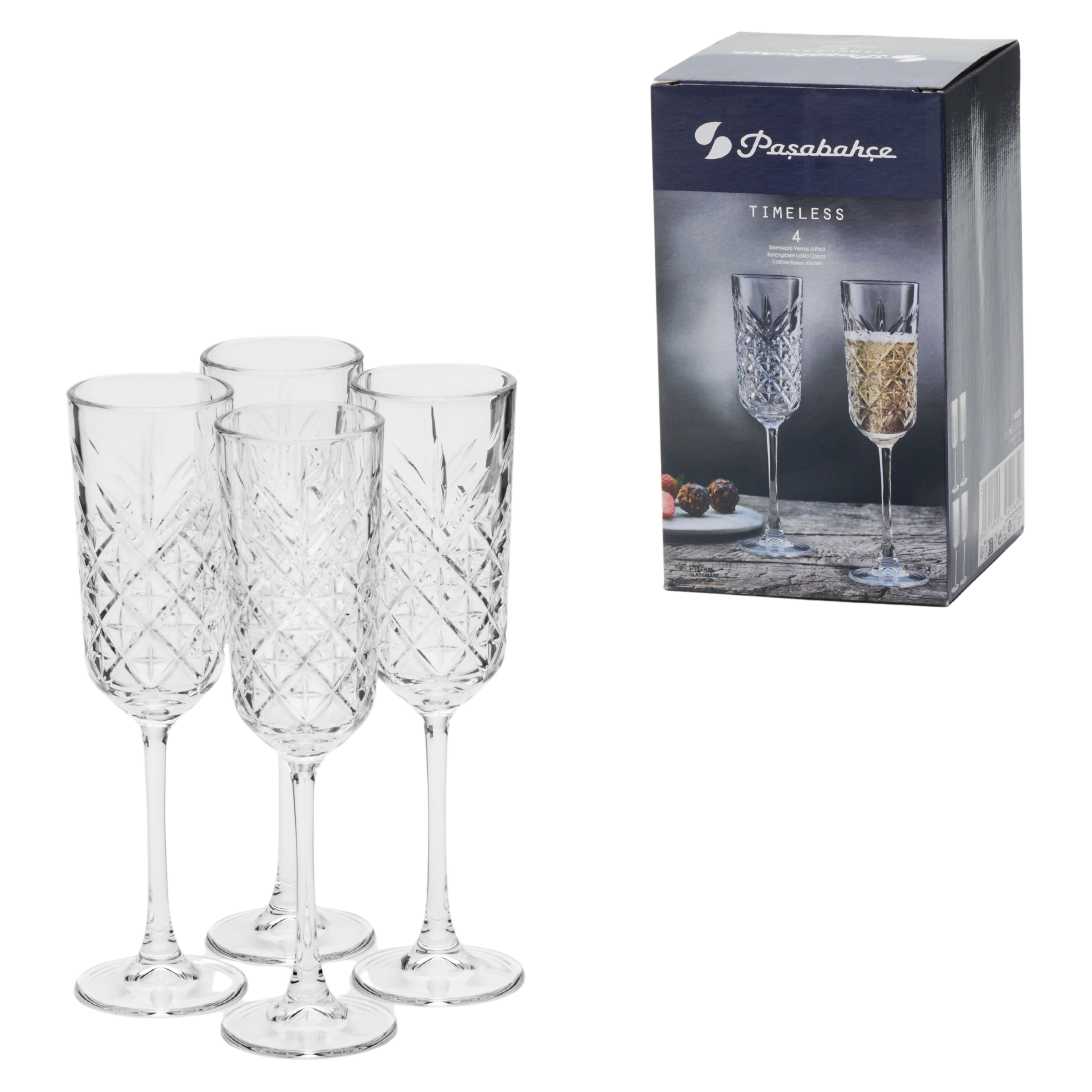 Pasabahce Sektglas »Timeless, 17,5 cl, 4 Stück«, (Set, 4 tlg.), Strukturglas, spülmaschinengeeignet