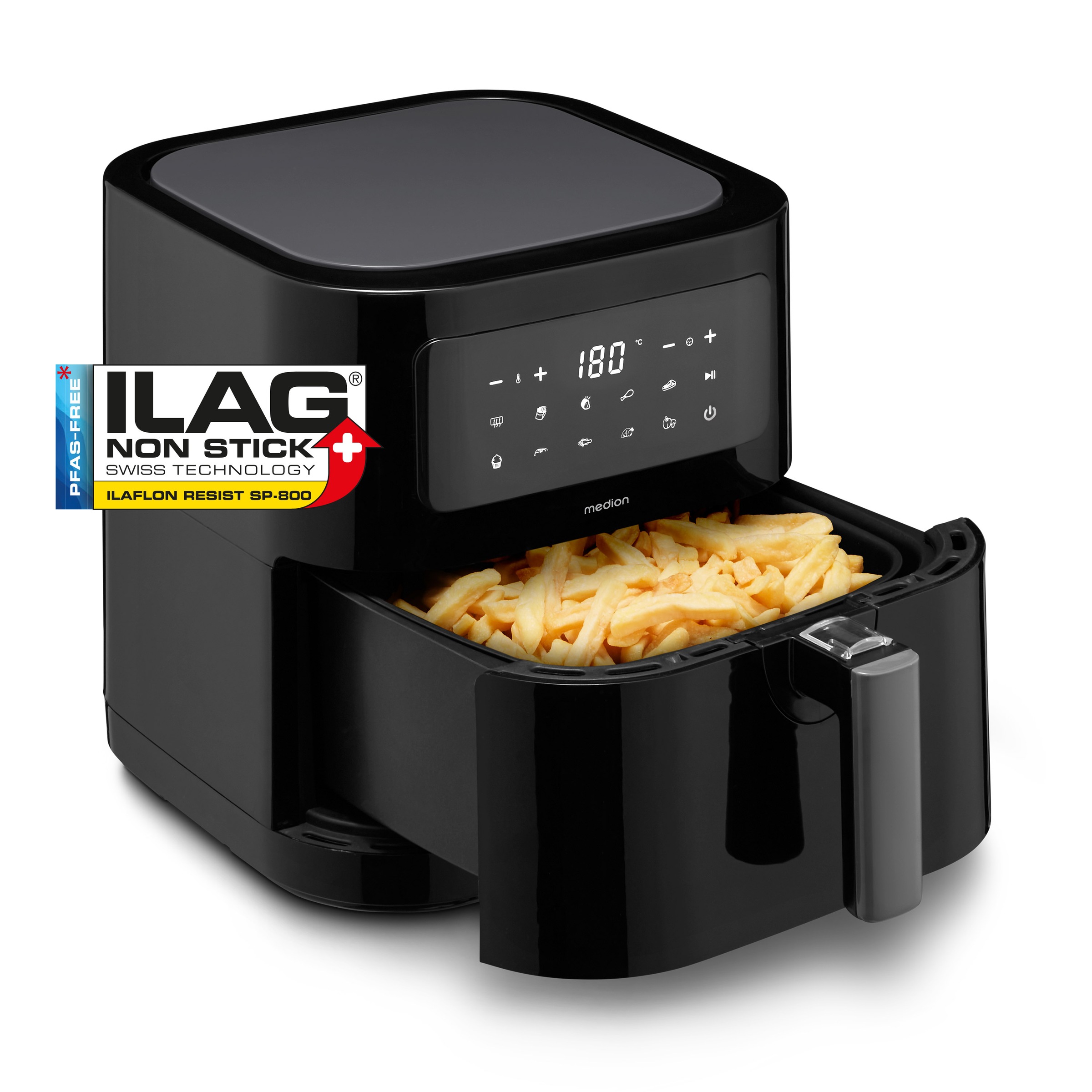 Medion® Heißluftfritteuse »MD11740  E40 XL, Nutzinhalt 5,2 L; Korb in Korb«, 2000 W, digitales Bedienfeld, 9 Automatikprogramme