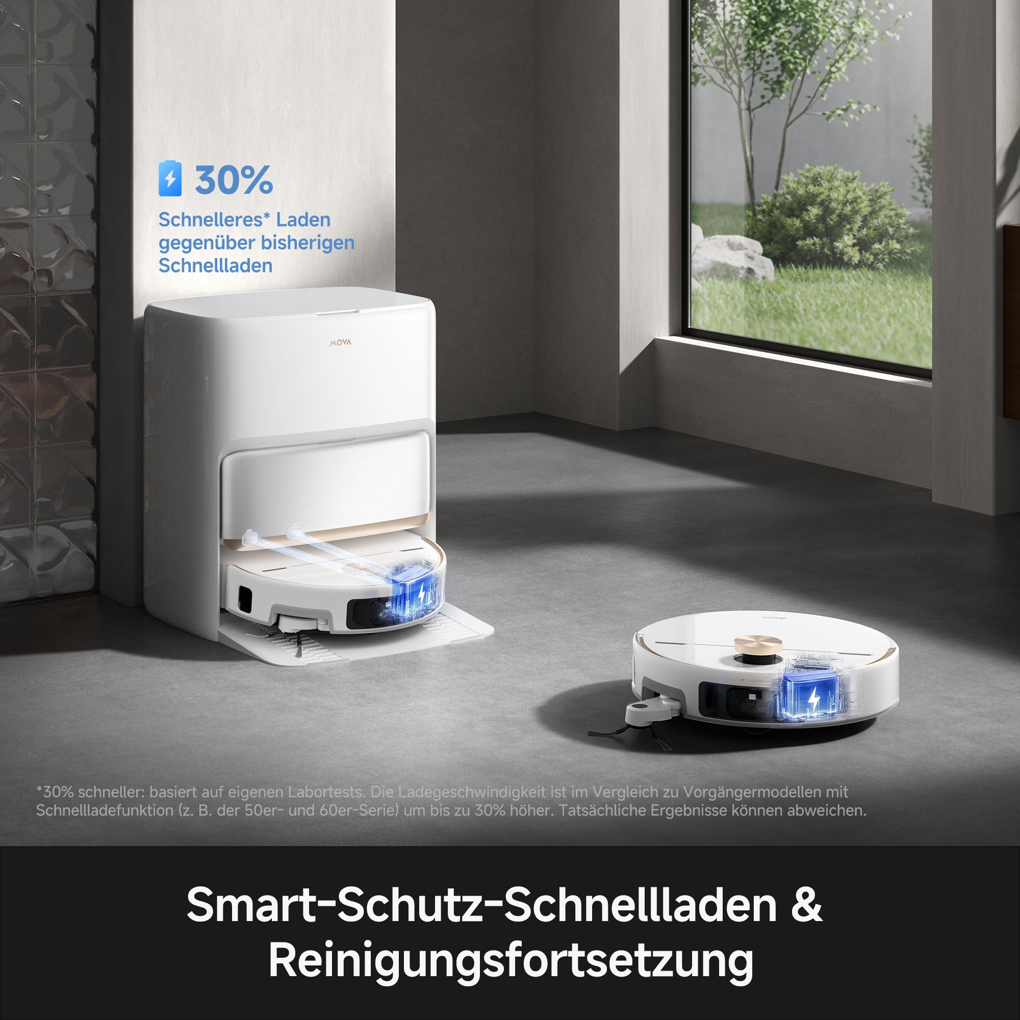 Mova Saugroboter »V70 Ultra Complete, MaxiReachX-Doppelverlängerung« 40.000 Pa Saugkraft, 15N Abwärtsdruck & 300 U/min Wischen