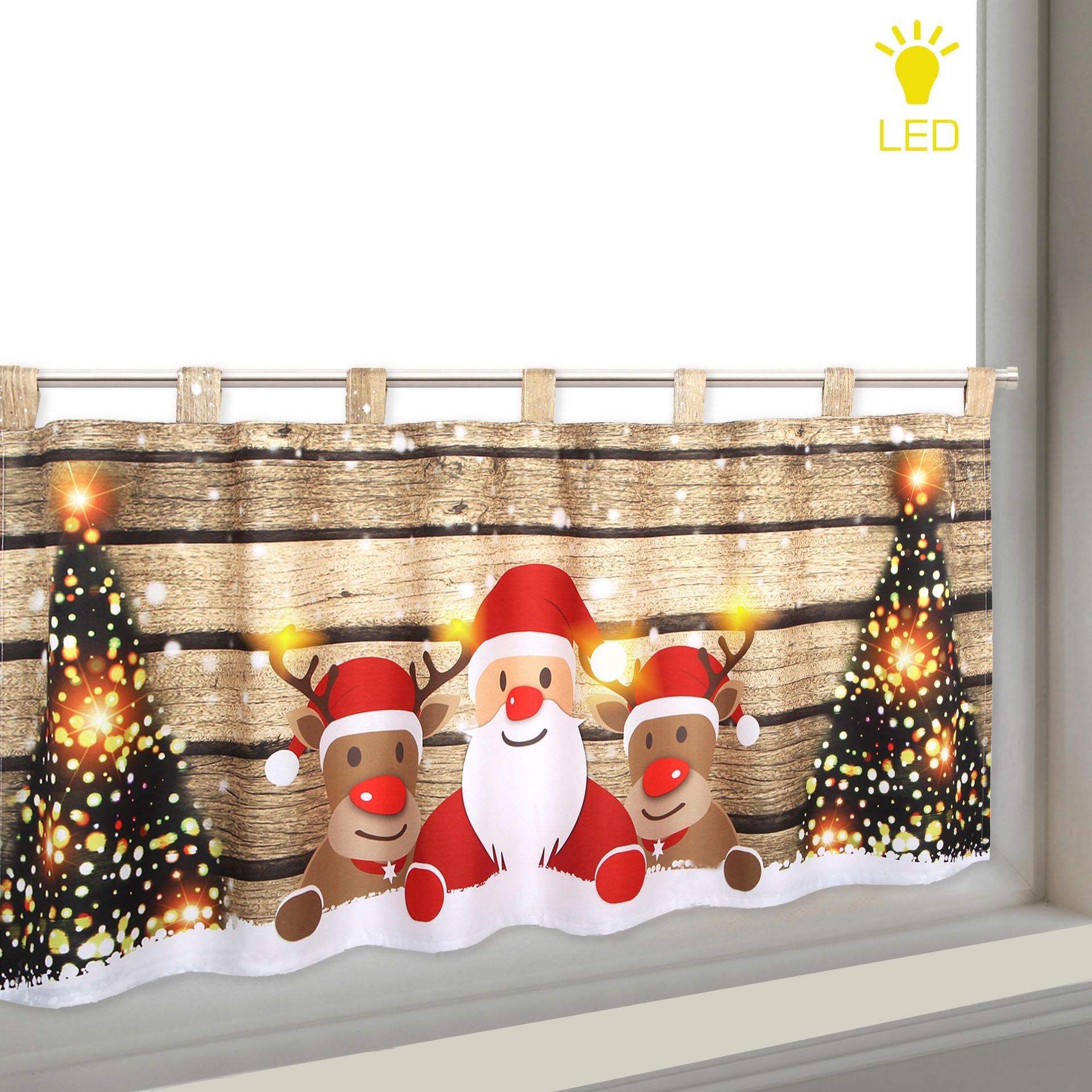 Delindo Lifestyle Scheibengardine »WEIHNACHTS-TEAM«, (1 kaufen auf 45x120, St.), mit LED-Beleuchtung HxB: Raten