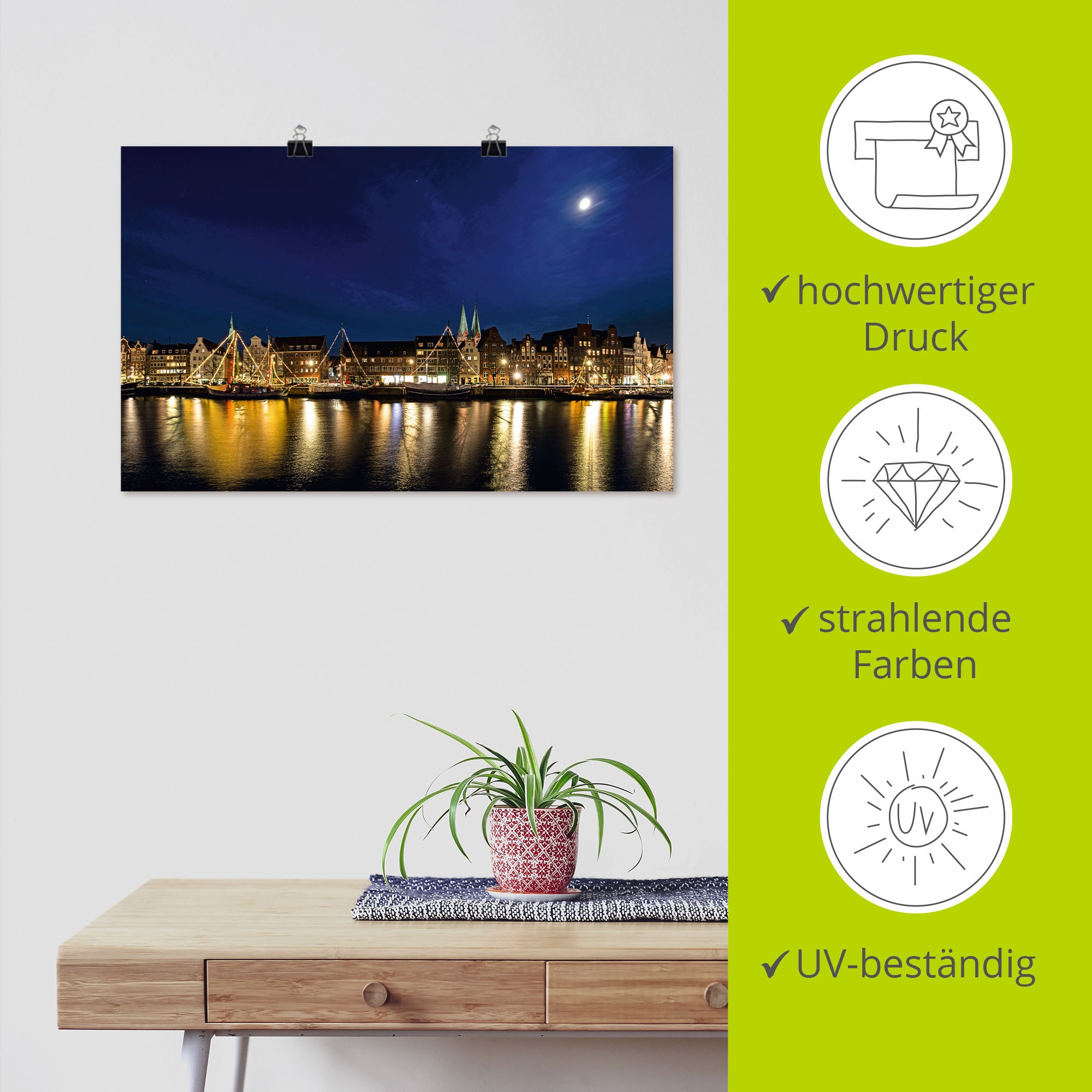 Artland Wandbild »Skyline Lübeck«, Lübeck, (1 St.), als Alubild, Leinwandbild, Wandaufkleber oder Poster in versch. Größen