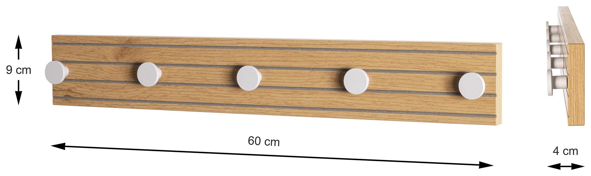 HAKU Wandgarderobe »Flurgarderobe, Garderobe, Garderobenhaken, Garderobenleiste,« 1 Stk. tlg. rechteckig - aus MDF Braun - B/T/H 60/4/9 cm