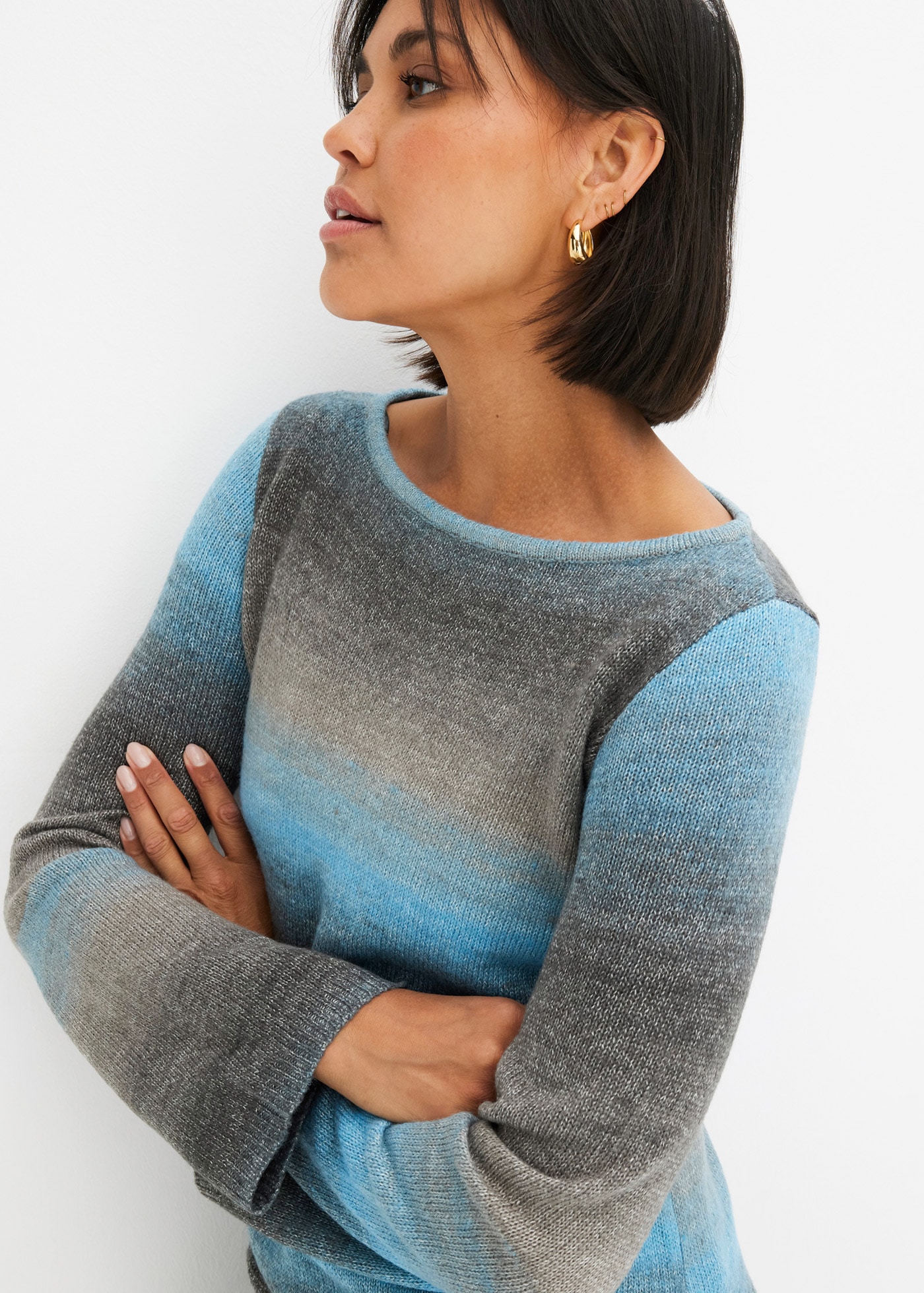 bonprix Strickpullover »Pullover mit Farbverlauf« im modischen Farbverlauf, lockere Passform mit weitem Arm