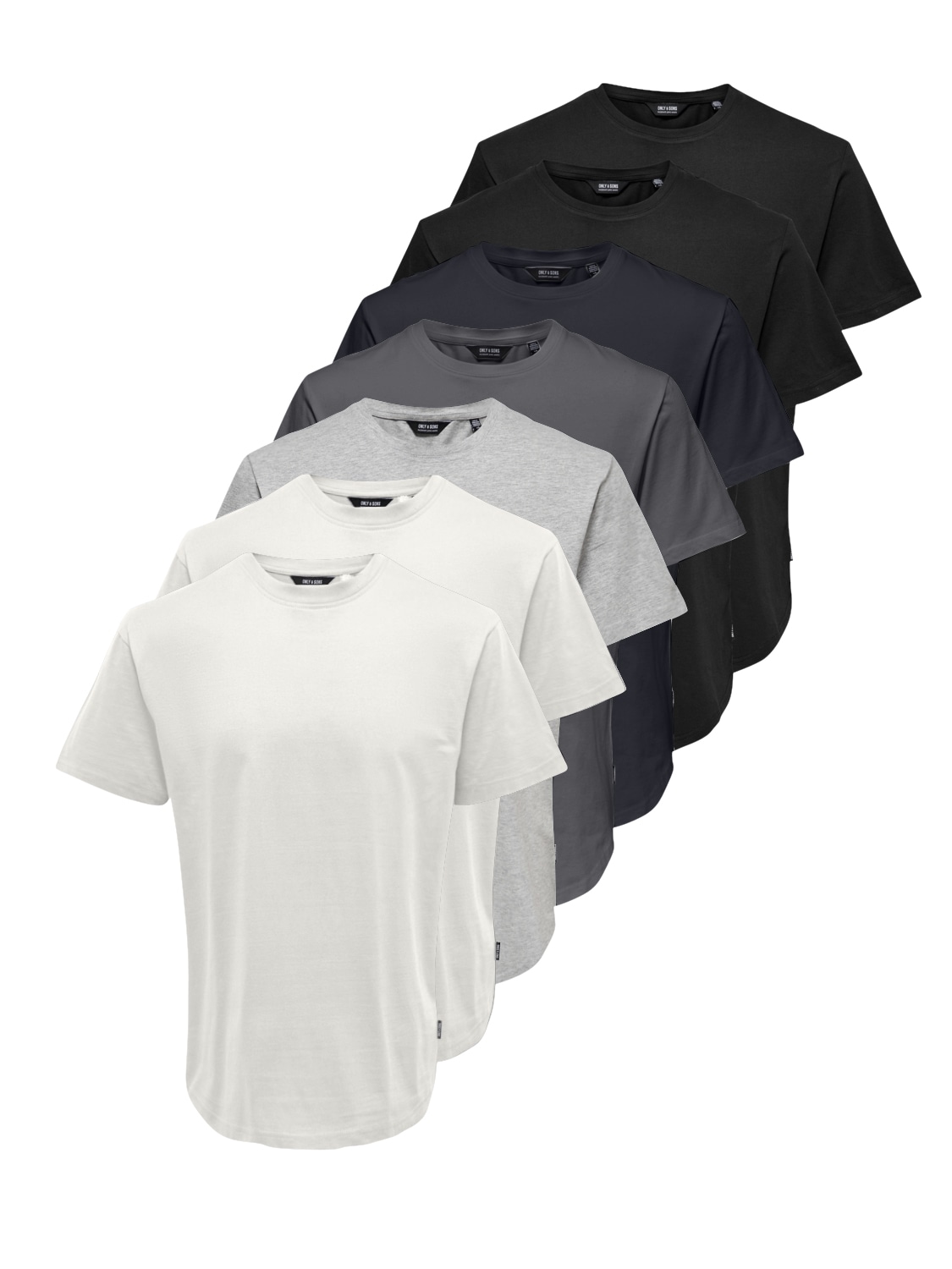 ONLY & SONS Rundhalsshirt »ONSMATT LONGY SS TEE 7-PACK« Packung, 7 tlg. Baumwolle, relaxed fit, lang geschnitten