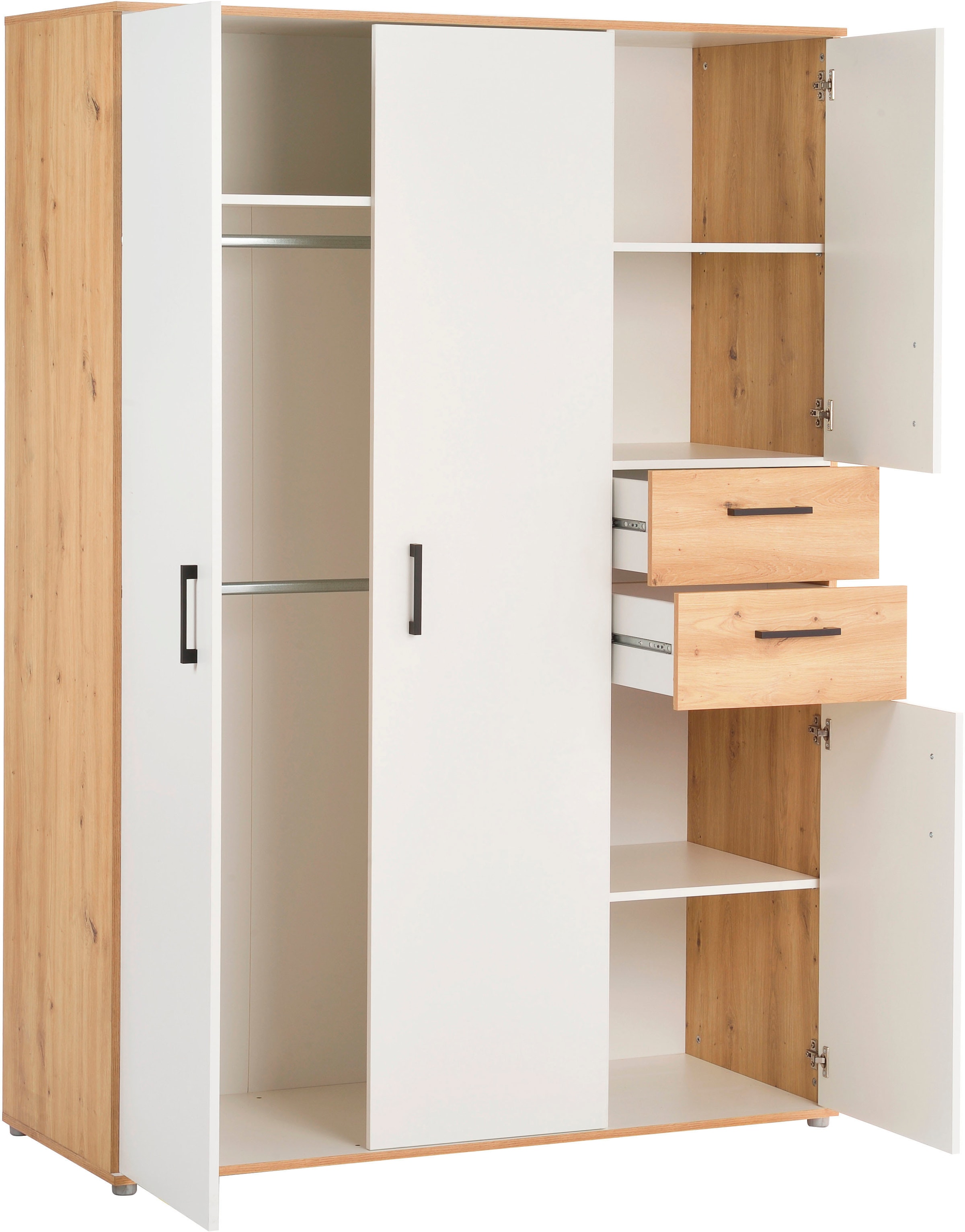 arthur berndt Jugendzimmer-Set »Jugendzimmer-Set »Bente« 5-teilig« 2tlg, 3tlg, 5tlg -Schrank, Bett, Schreibtisch, Sideboard, Standregal, 2 tlg. Artisan Oak Nb/Weiß