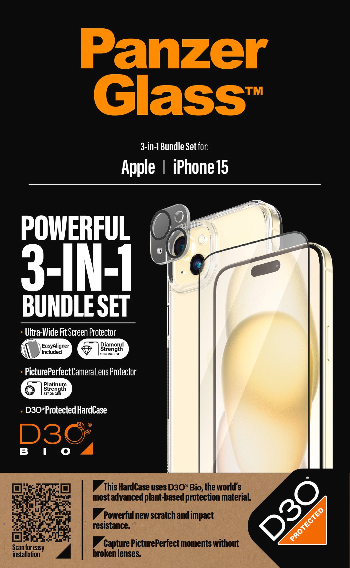 PanzerGlass Displayschutzglas »3-in-1-Pack Screen, Camera Protector und Cover«, für iPhone 15