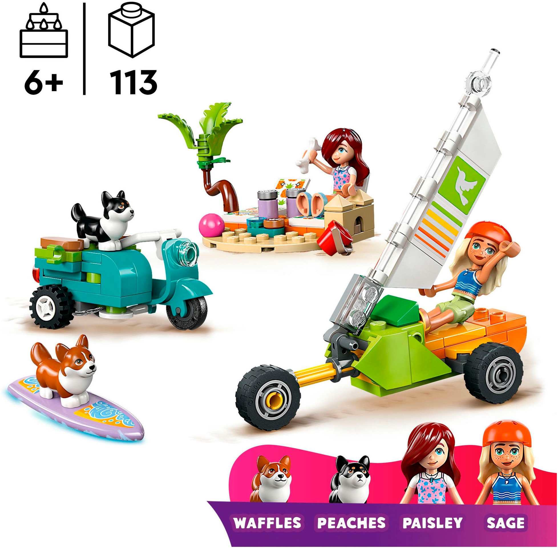LEGO® Konstruktionsspielsteine »Strandabenteuer mit Hunden (42641), LEGO Friends«, (113 St.), Made in Europe