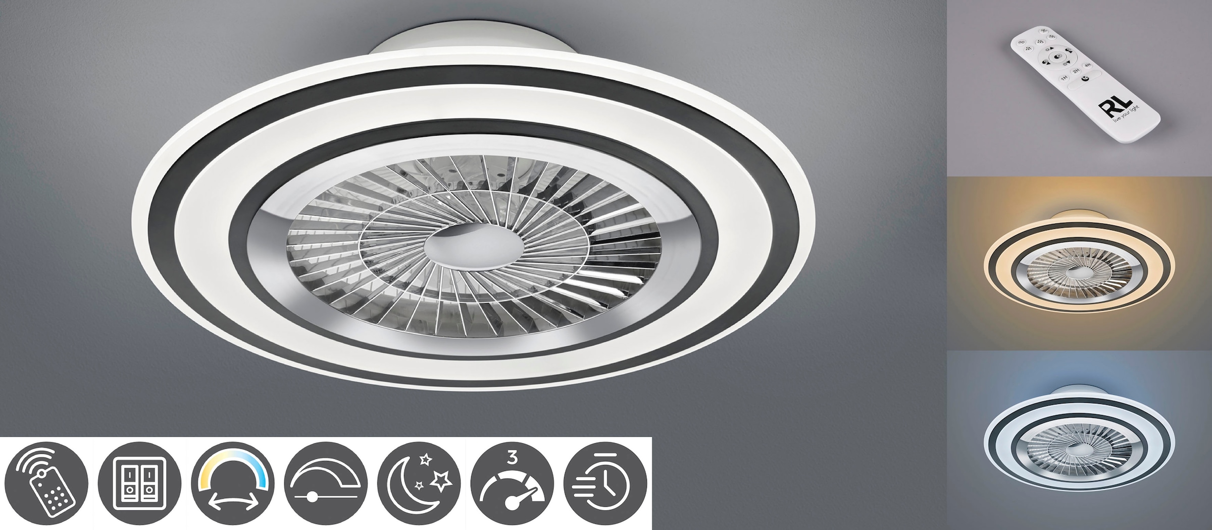 TRIO Leuchten LED Deckenleuchte »Flaga«, mit Ventilator, Fernbedienung,  integrierter Dimmer und Nachtlicht. Leuchte und Ventilator getrennt  schaltbar online bestellen