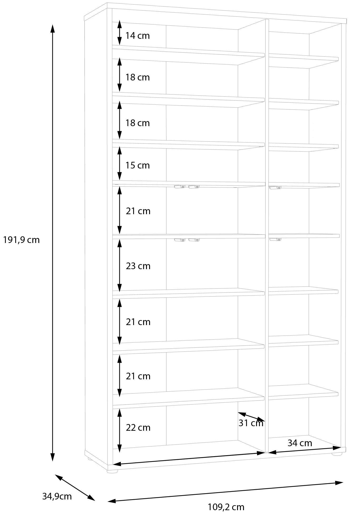 FORTE Schuhschrank »Alice Springs«, Breite 109 cm, Höhe 192 cm, mit 8 Böden