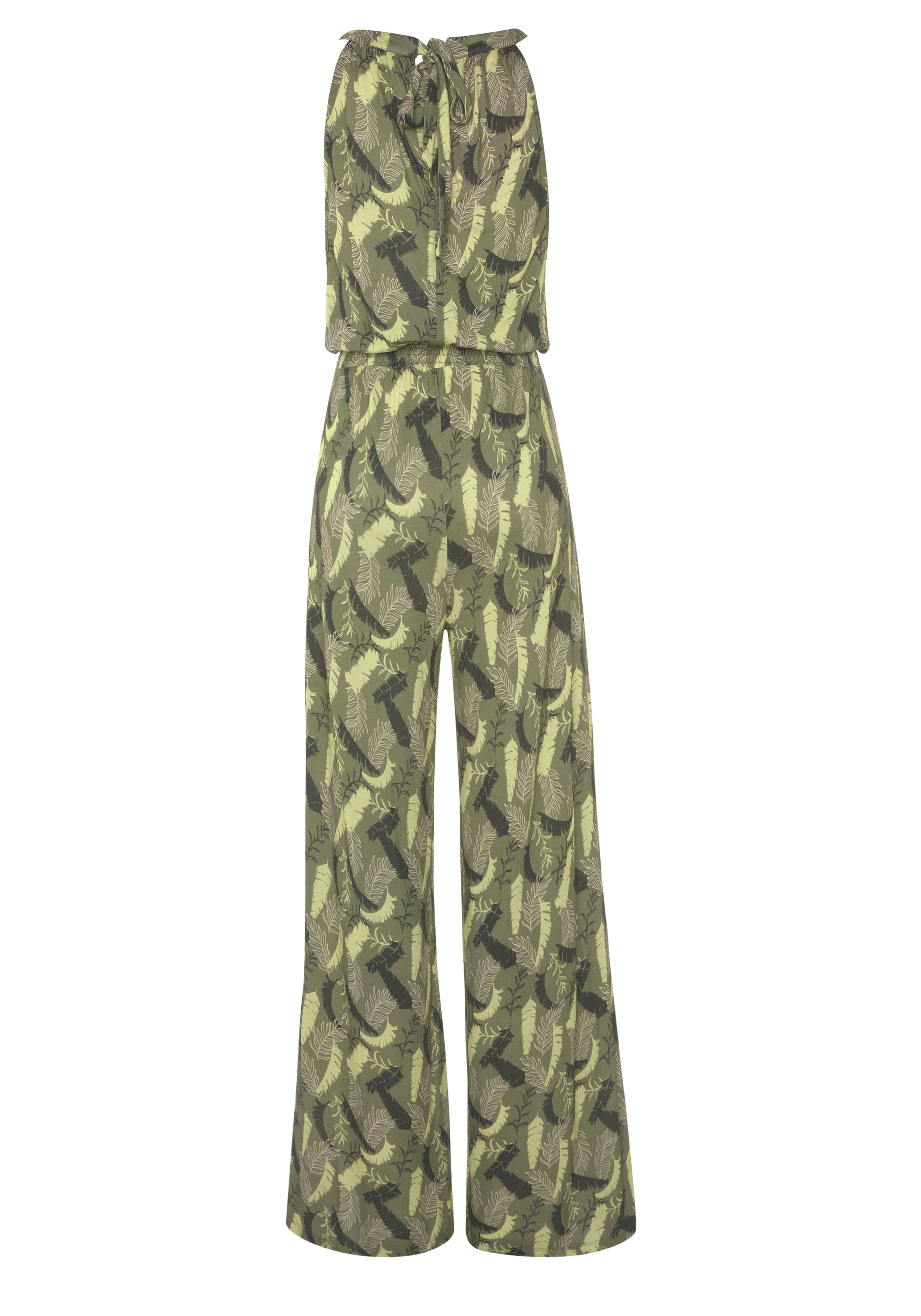 s.Oliver Overall, mit Blätterdruck und breitem Smokeinsatz, sommerlicher Jumpsuit