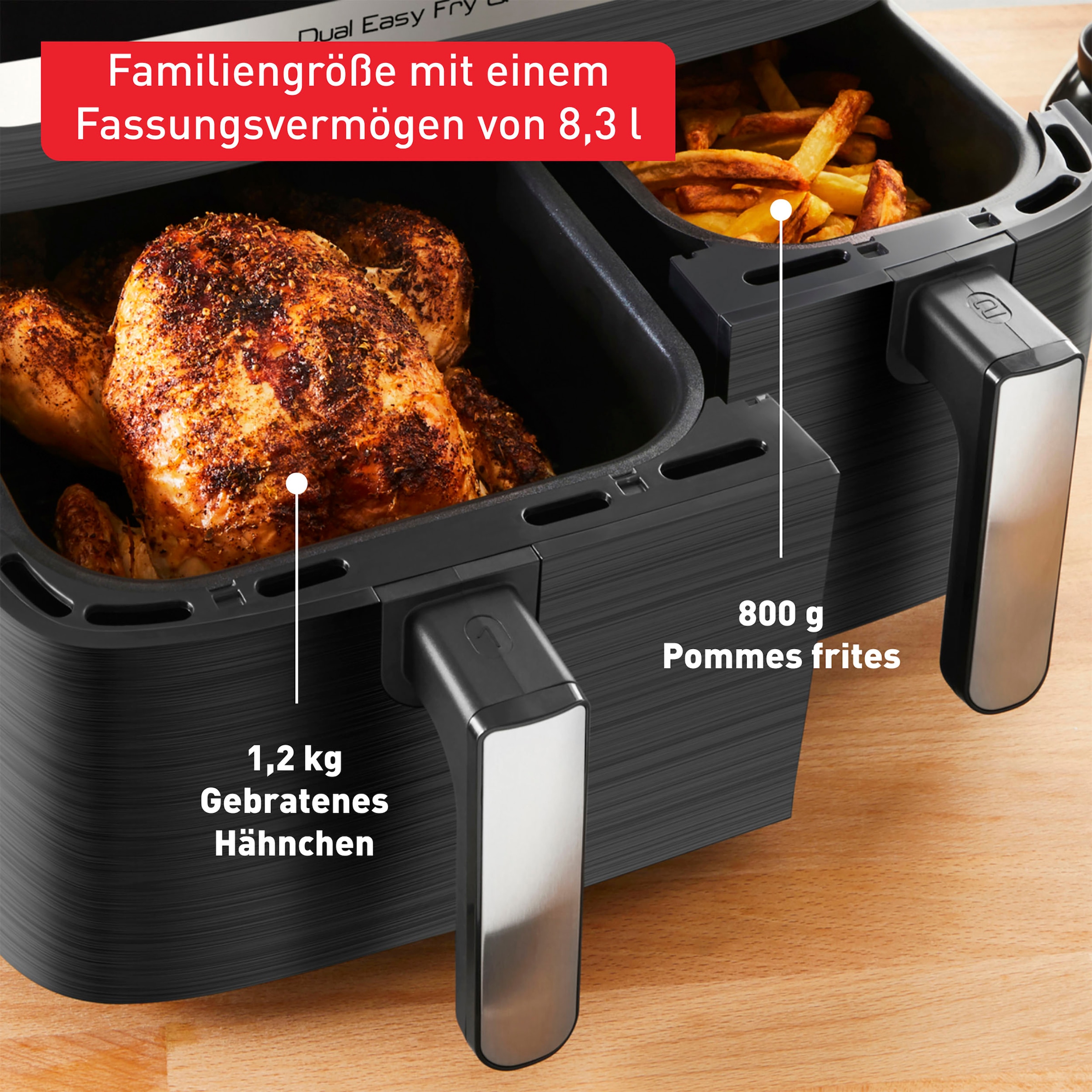 Tefal Heißluftfritteuse »EY905B Dual Easy Fry & Grill«, 2700 W, Doppelkammer, 8,3 L Kapazität, mit Hamburger Presse