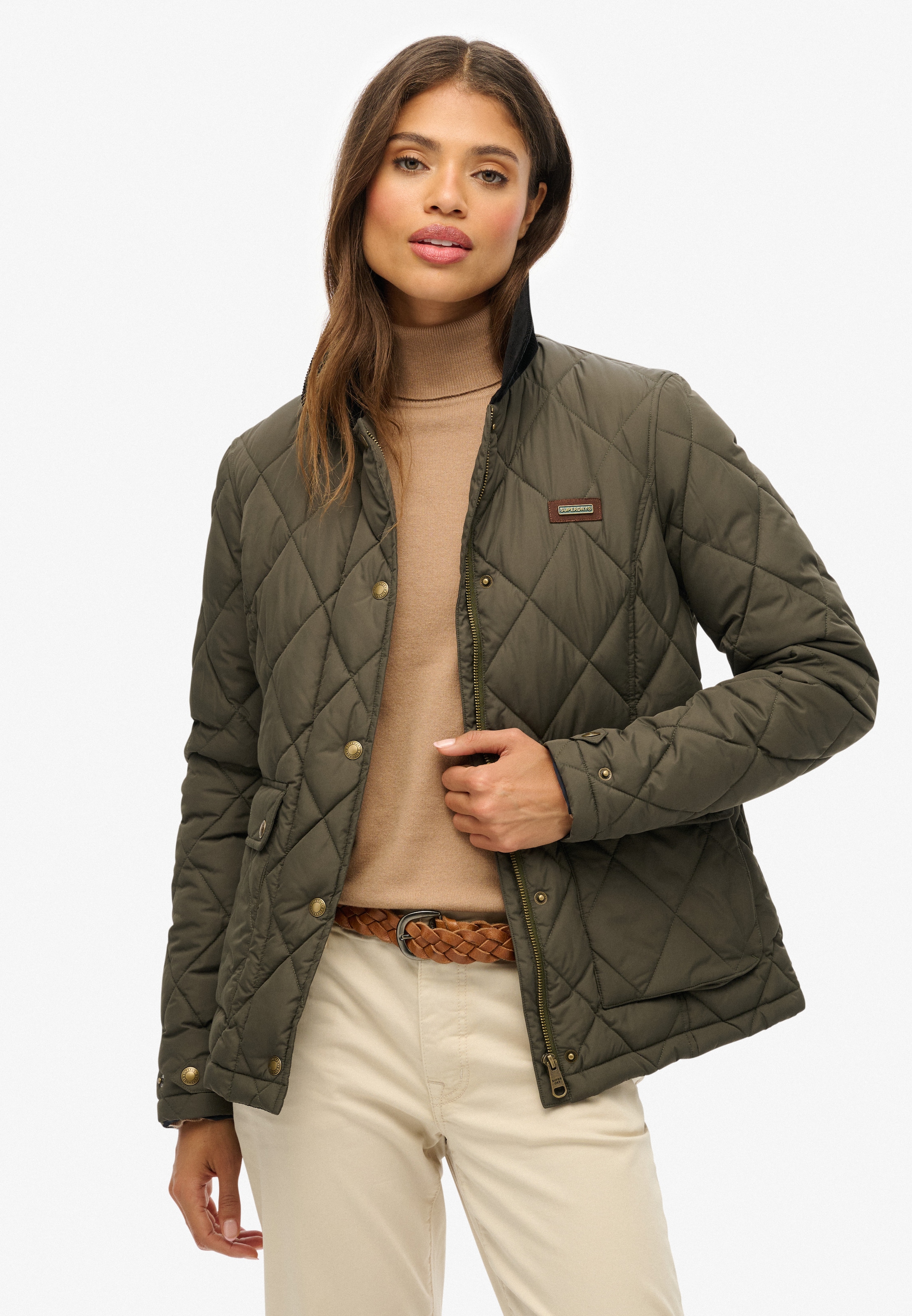 Superdry Steppjacke »CORD TRIMMED LINER JACKET« ohne Kapuze Slim Fit, mit Blusenkragen, aus Polyester