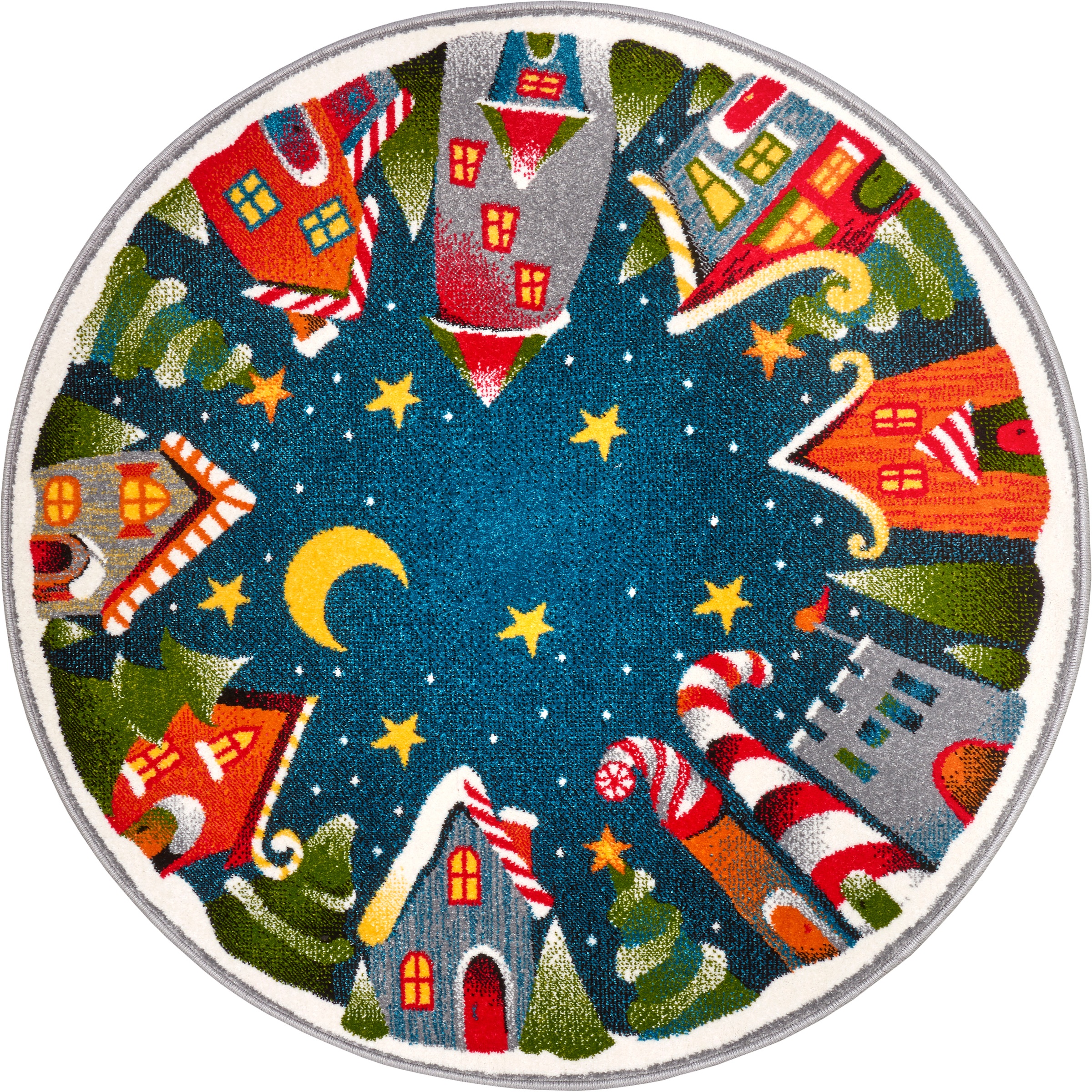 HANSE Home Teppich »Christmas Village«, rund, 9 mm Höhe, Farbenfrohes Design, Spielunterlage, strapazierfähig, Sterne