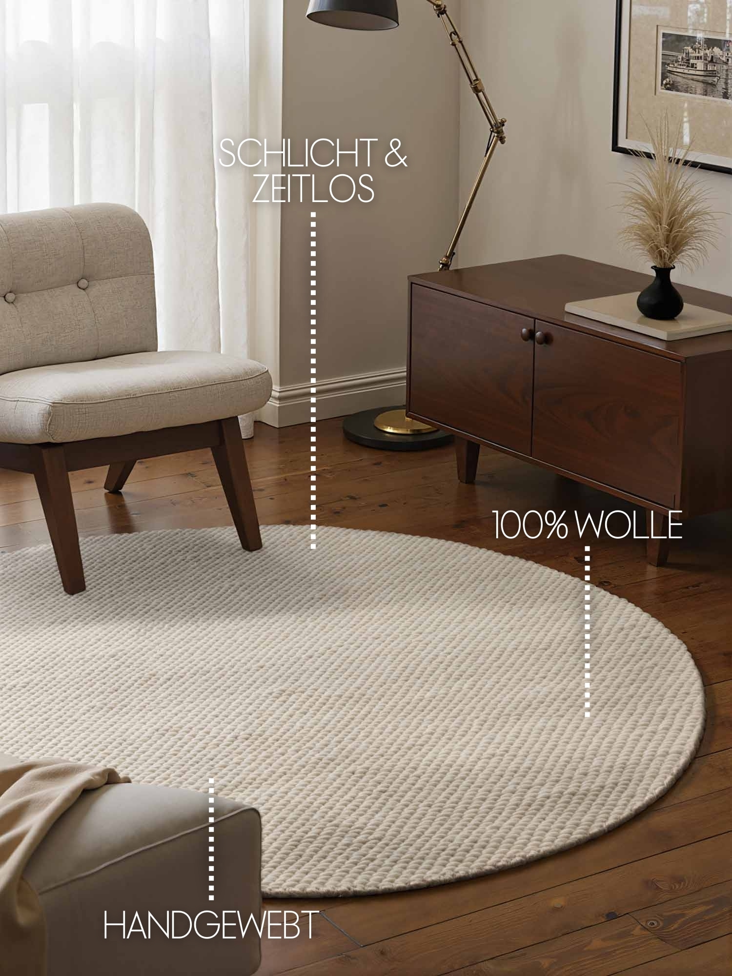 ELLE DECORATION »Beans« rund 10 mm Höhe Handweb Teppich Wolle, Rund, Perlenstruktur, Wohnzimmer, Schlafzimmer