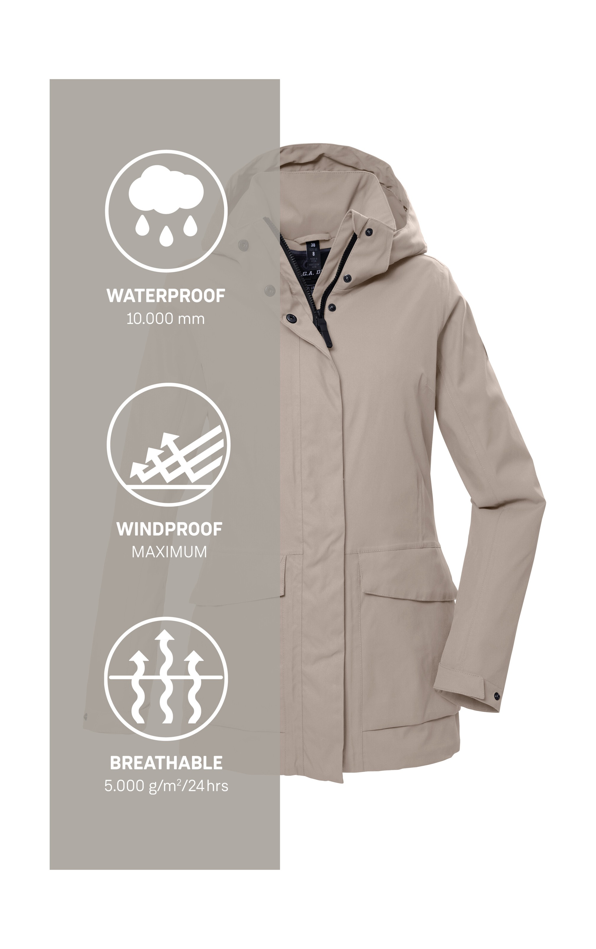 G.I.G.A. DX by killtec Funktionsjacke »GS 54 WMN JCKT«, Wasserdicht, atmungsaktiv, recycelte Materialien, abnehmbare Kapuze