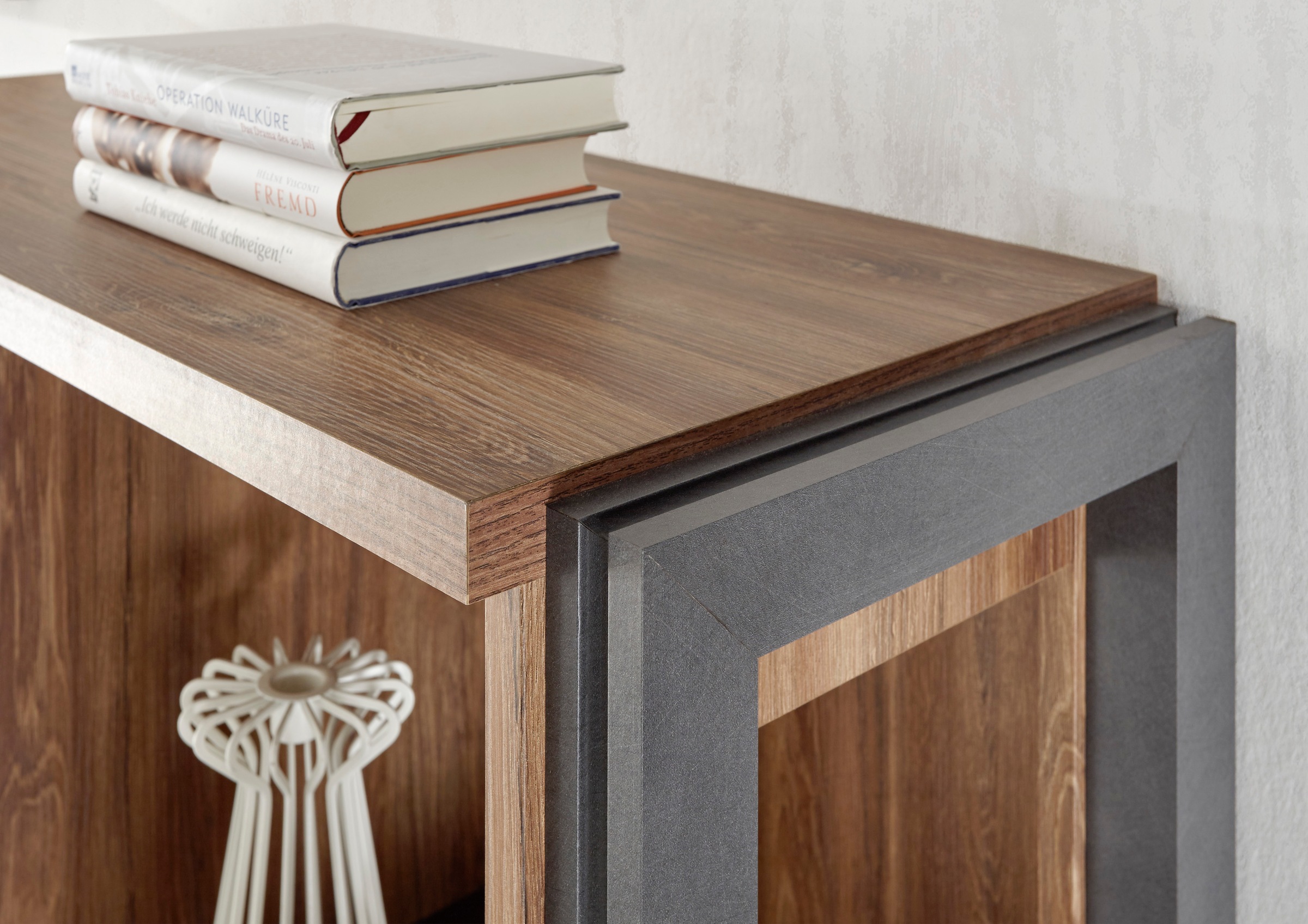 Home affaire Badmöbel-Set »Detroit, Bad im Industrialdesign, 2-teiliges Badezimmer«, (Set, 2 St.), Waschbeckenunterschrank und Spiegel, holzfarben, mit offenen Fächern