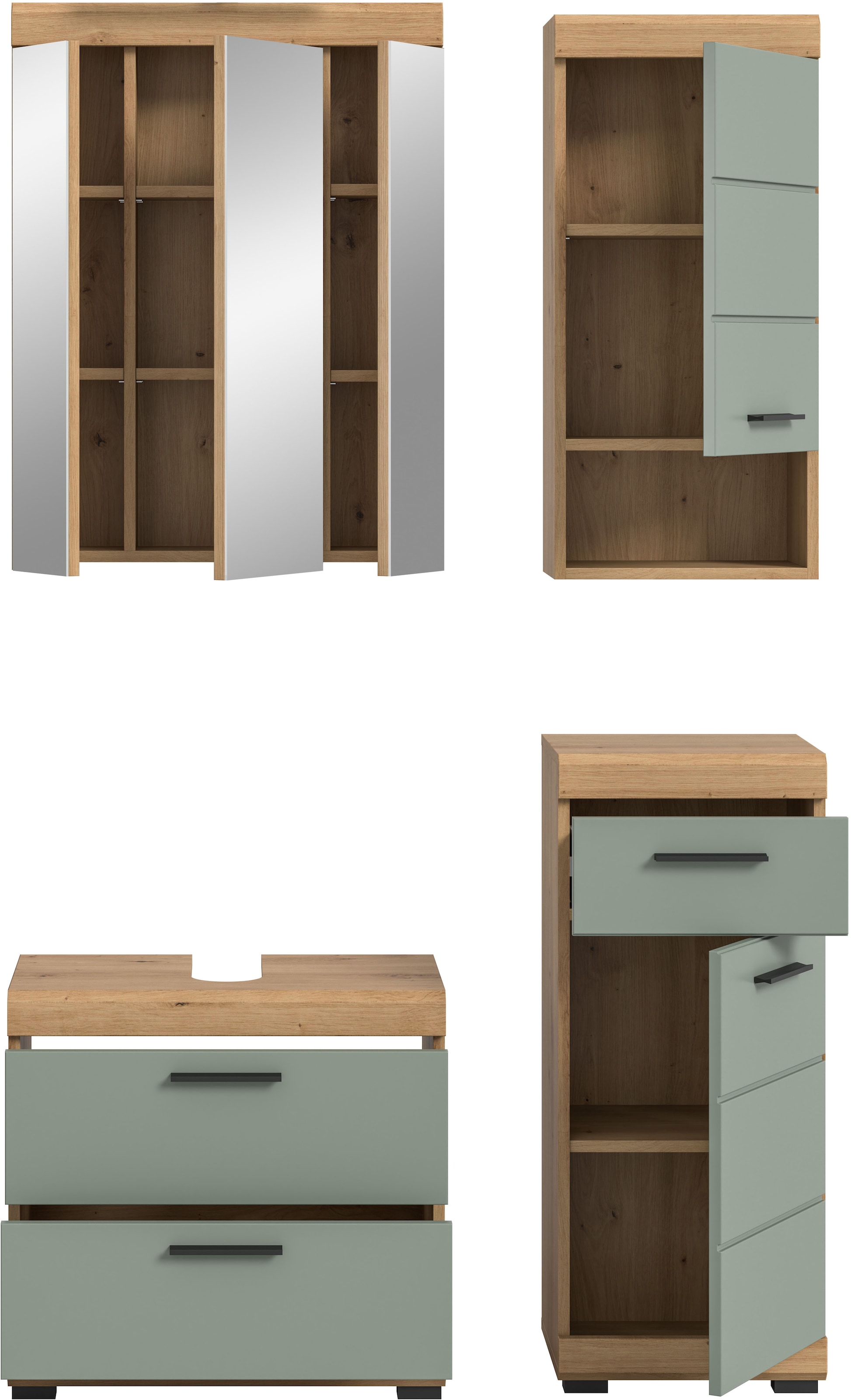INOSIGN Badmöbel-Set »Siena, 4 teilig, bestehend aus:«, (Set), Waschbeckenunterschrank, Spiegelschrank, Unterschrank, Hängeschrank