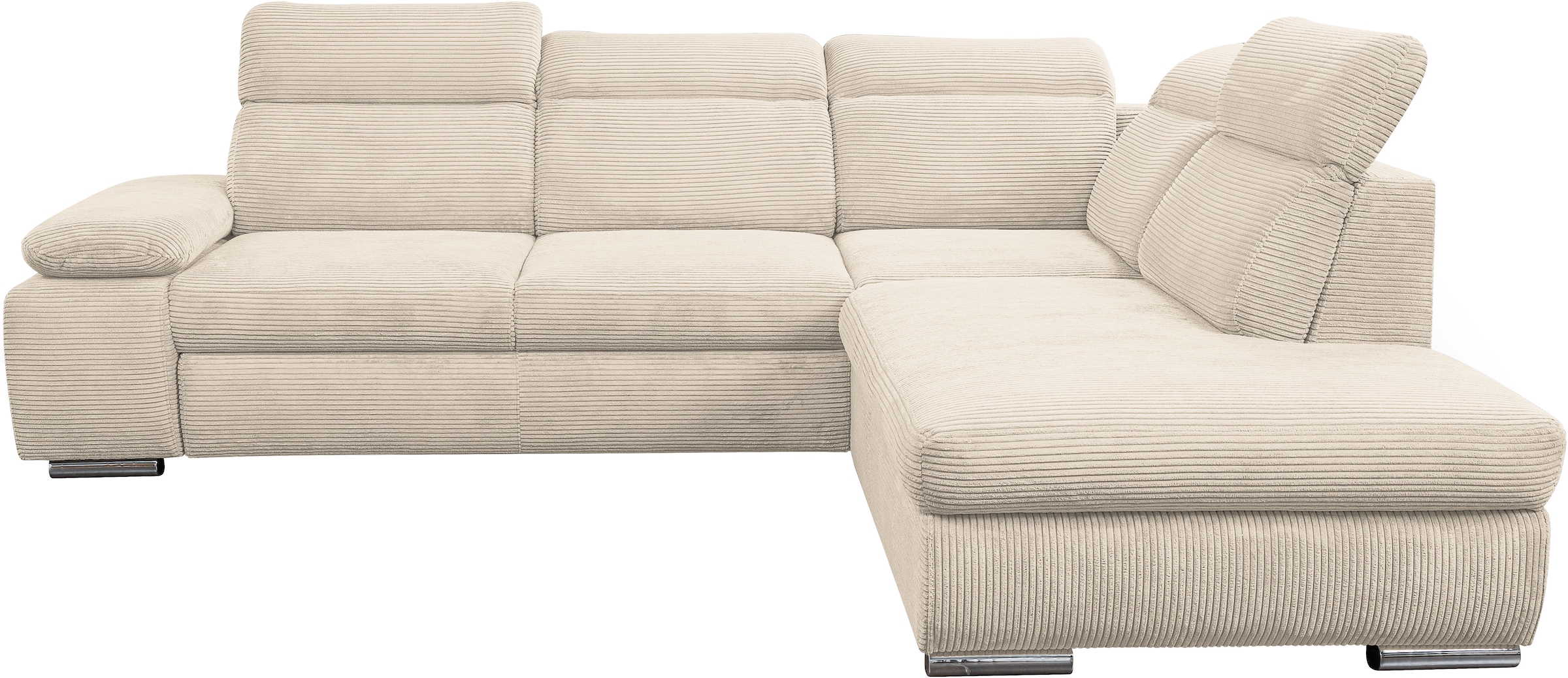 WERK2 Ecksofa »Alicante Cord, inkl. Bettfunktion & Bettkasten, Breite 280cm, L-Form« Schlafsofa mit Bettkasten & verstellbaren Kopfstützen.