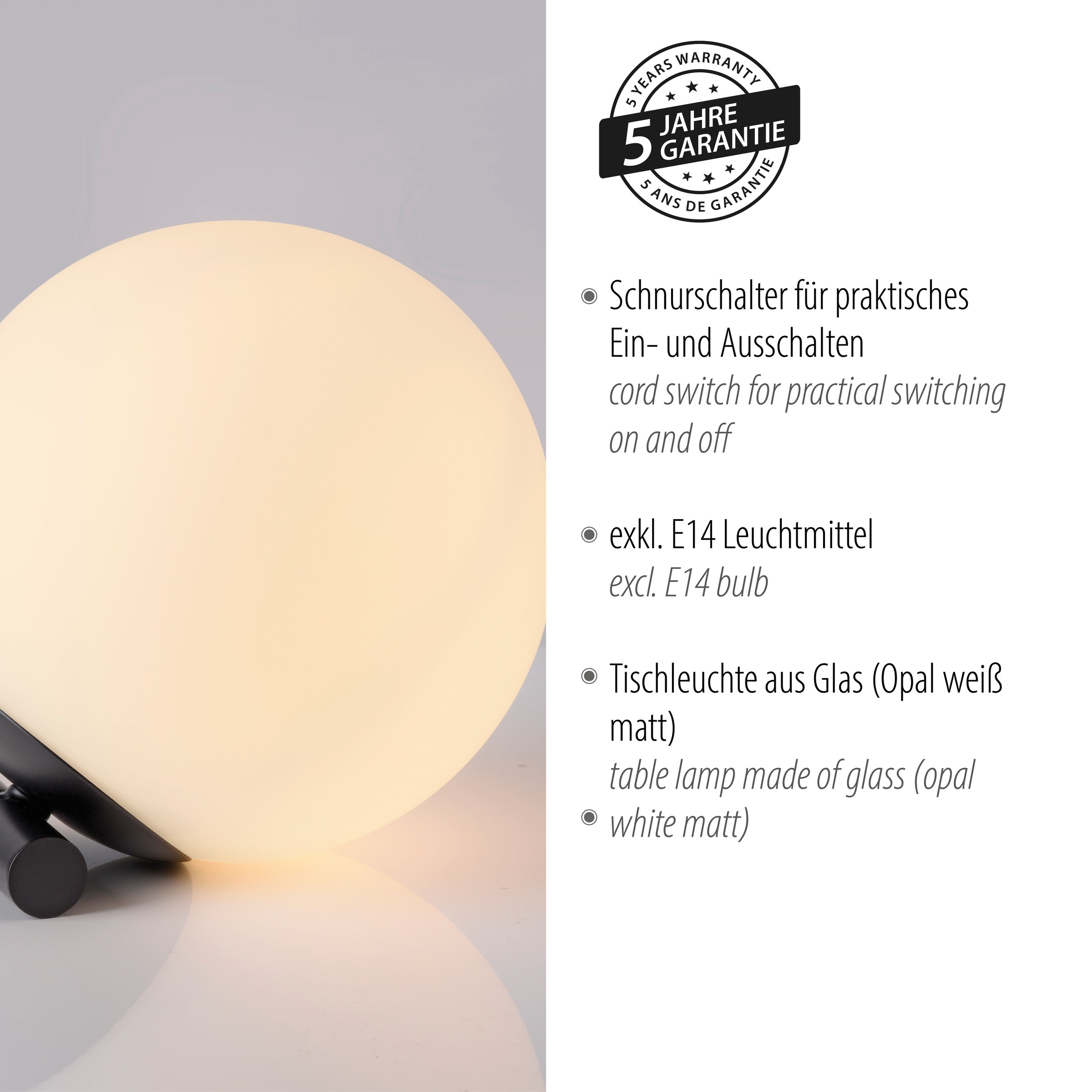 andas Tischleuchte »Nymölla«, 1 flammig, Leuchtmittel E14 | ohne Leuchtmittel, Tischleuchte mit großer Glaskugel, amberfarben oder opal matt weiß