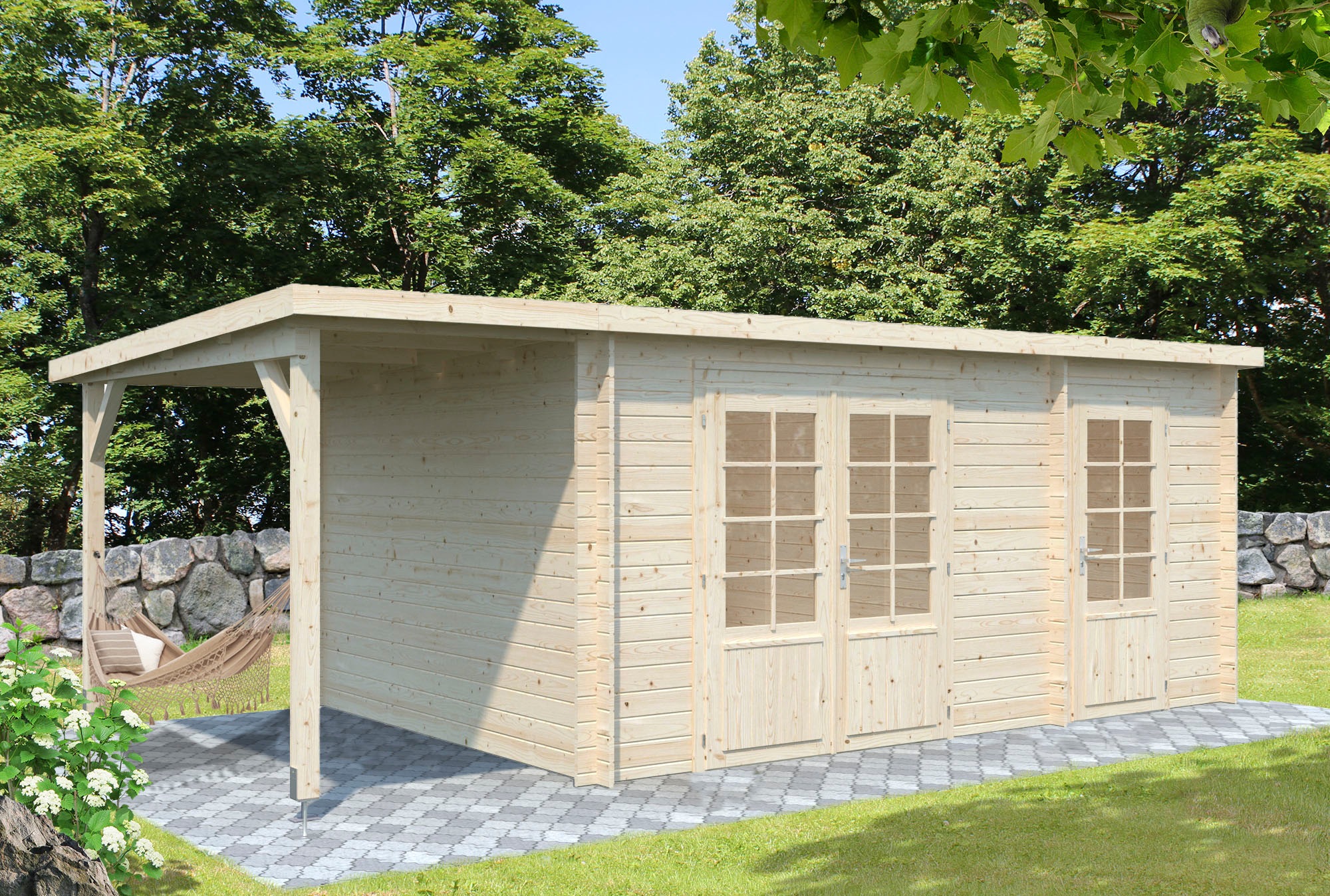 Palmako Gartenhaus »Ella«, (Set), 13,1+3,9 m², mit Anbaudach
