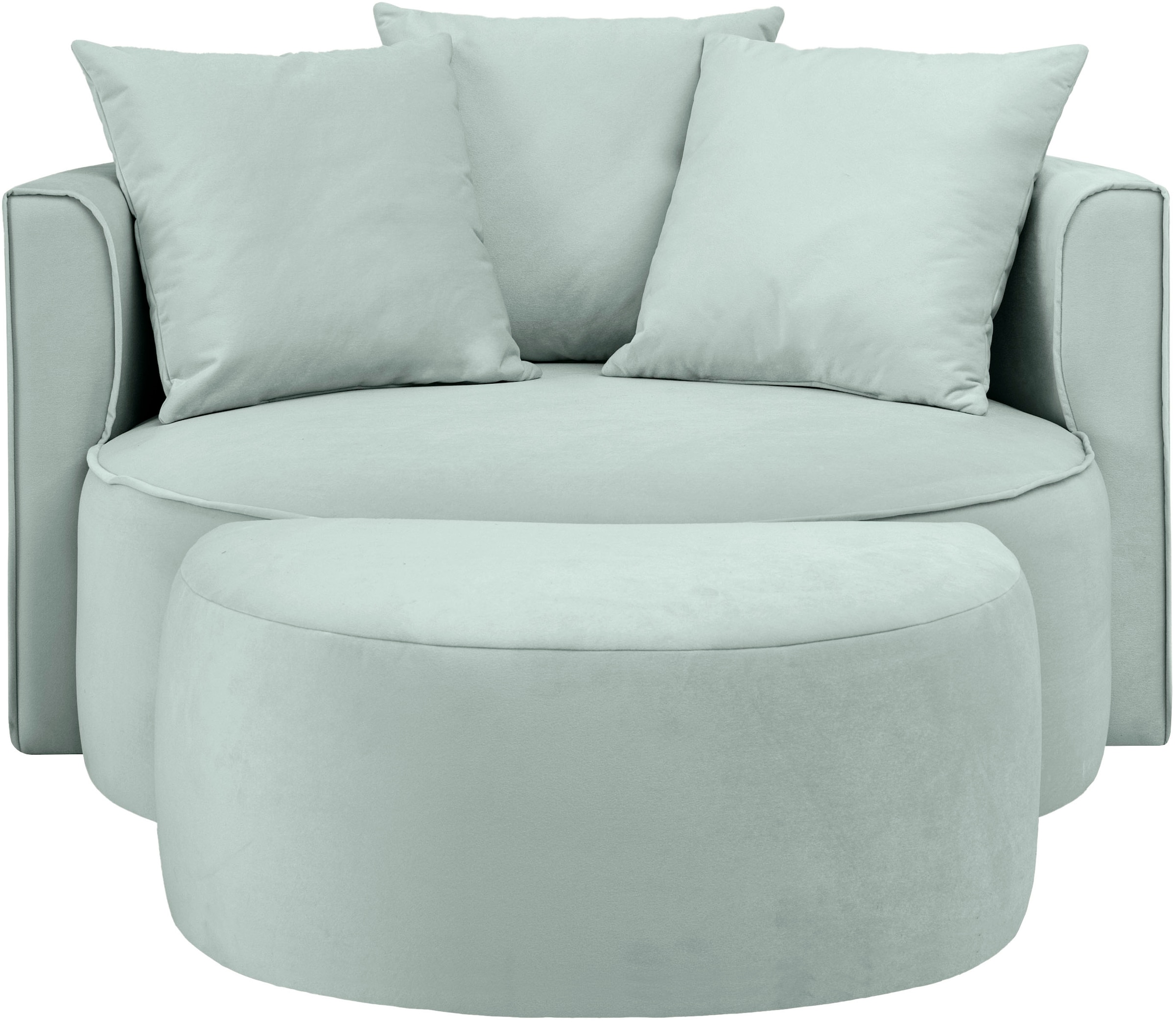 LeGer Home by Lena Gercke XXL-Sessel »ISALIE, Rundsessel mit Hocker, Lesesessel, Loveseat, Big-Sessel«, (Set), trendige Stoffe, mit 3 Zierkissen, große Sitzfläche