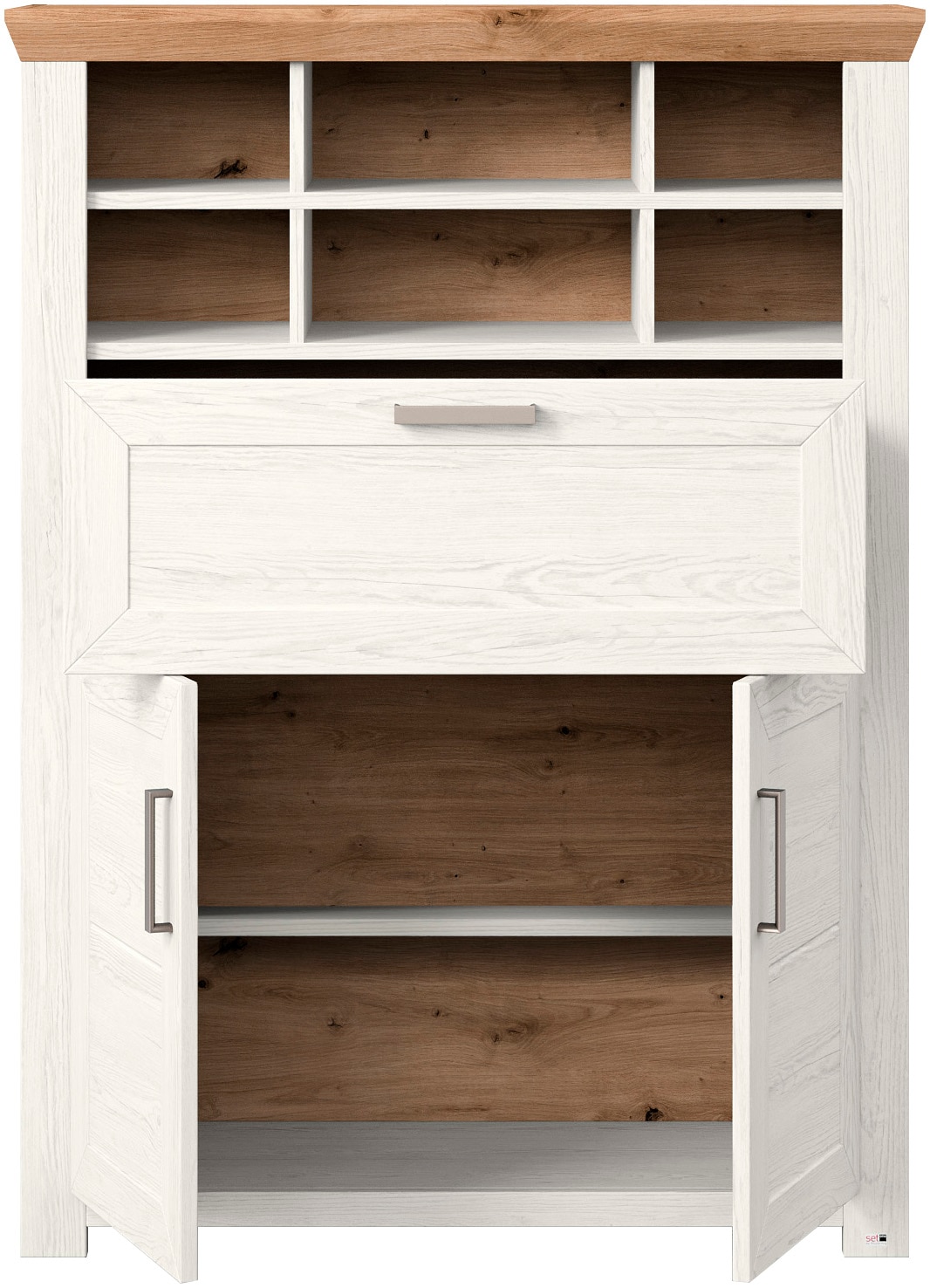 set one by Musterring Highboard »York«, Typ 15, mit Holztüren und Klappe, Beleuchtung optional, Breite 105 cm