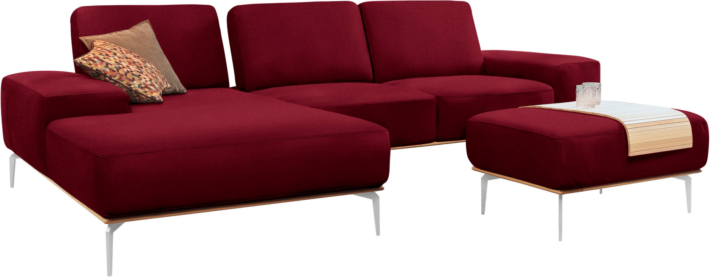 W.SCHILLIG Polsterhocker »run«, mit elegantem Holzsockel, Füße in Chrom glänzend, Breite 75 cm