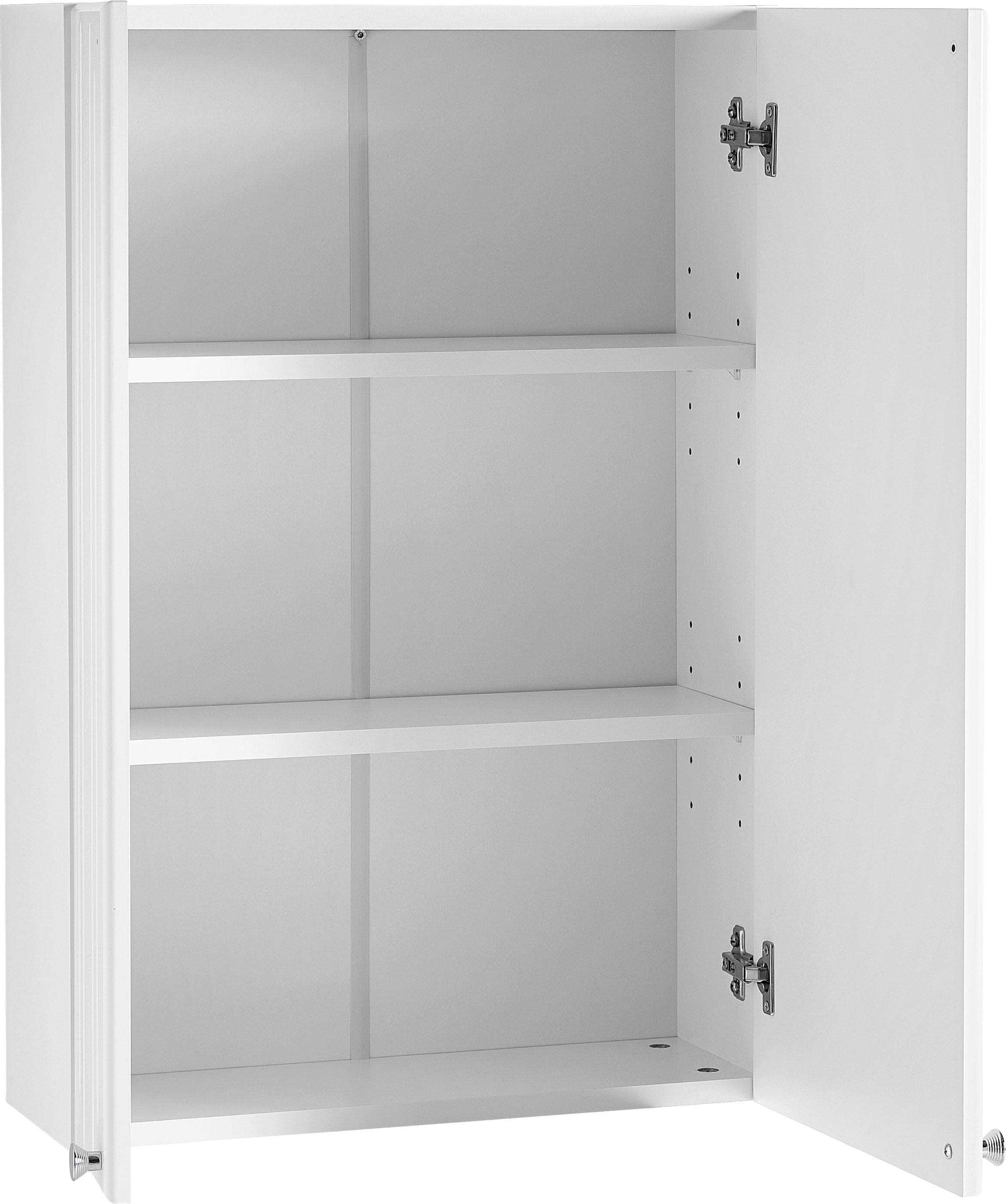 Saphir Hängeschrank »Quickset 955 Wand-Badschrank 50 cm breit mit 2 Türen, 2 Einlegeböden«, Badezimmer-Hängeschrank, Weiß Hochglanz, Griffe in Chrom Glanz