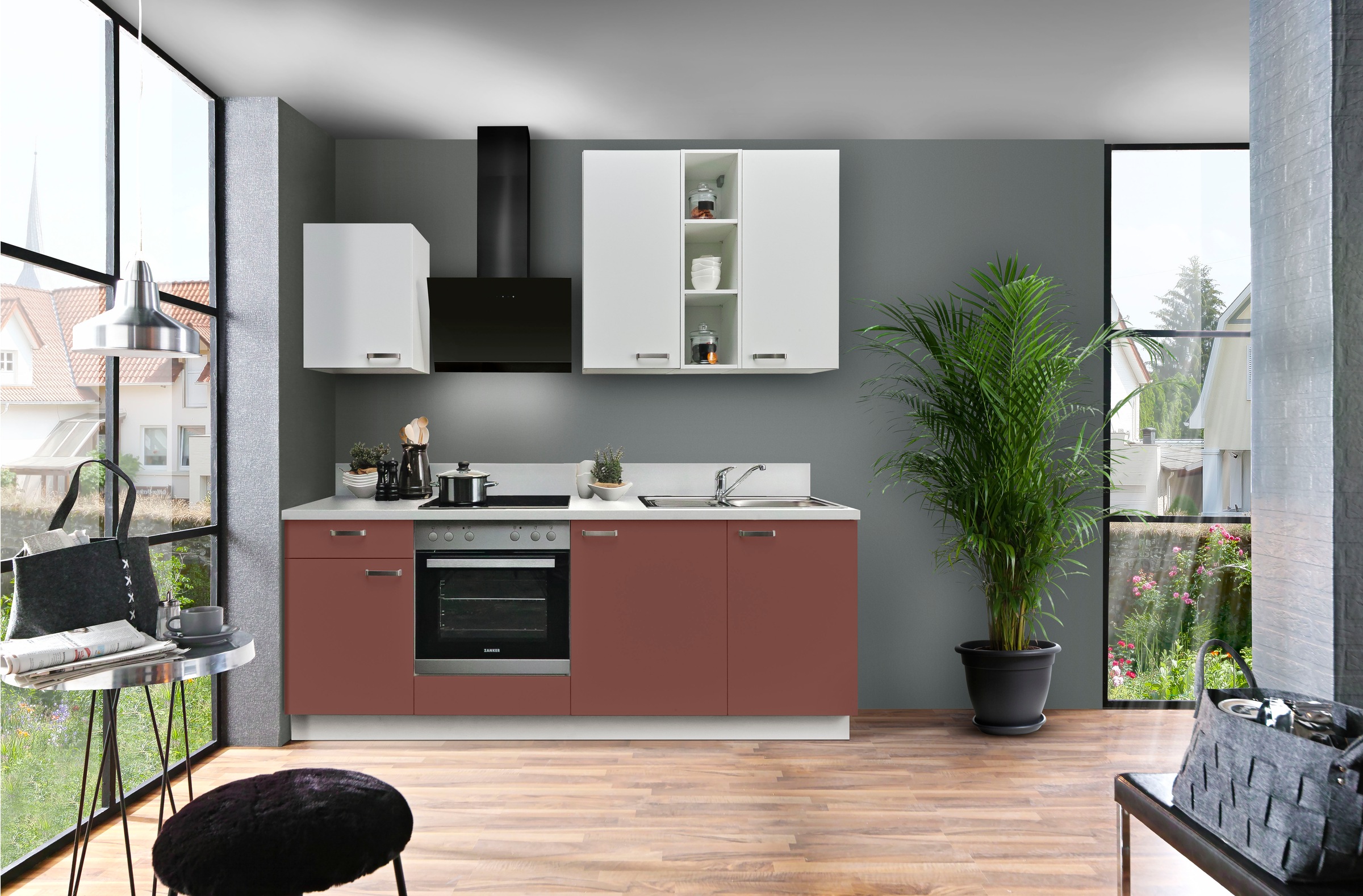 KOCHSTATION Küchenzeile »"KS-Bari", wahlw. mit E-Geräten«, Soft-Close-Funktion und Vollauszug, vormontiert, Breite 220 cm