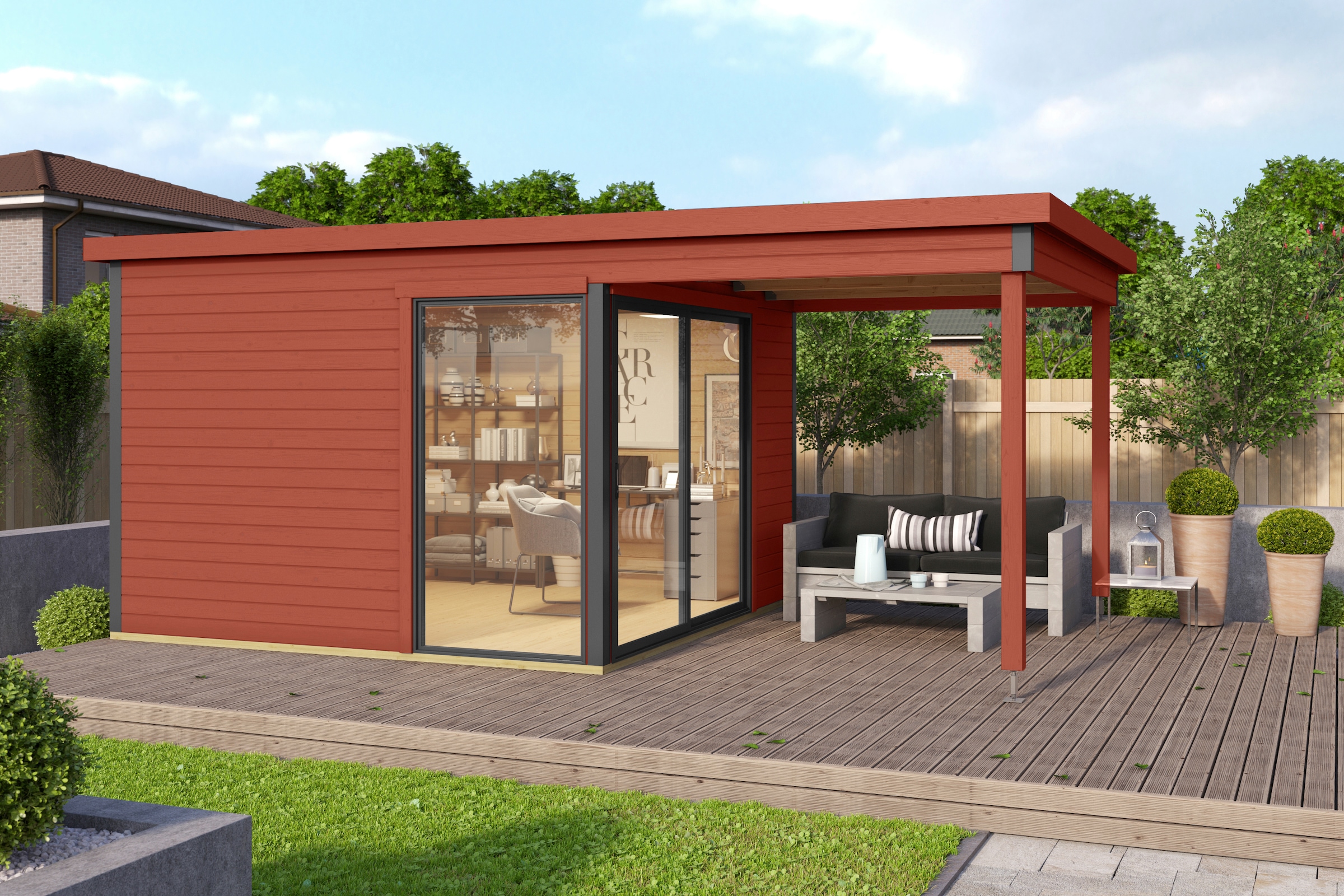 LASITA MAJA Gartenhaus »Domeo 2, Schwedenrot«, (Set), mit Dachverlängerung