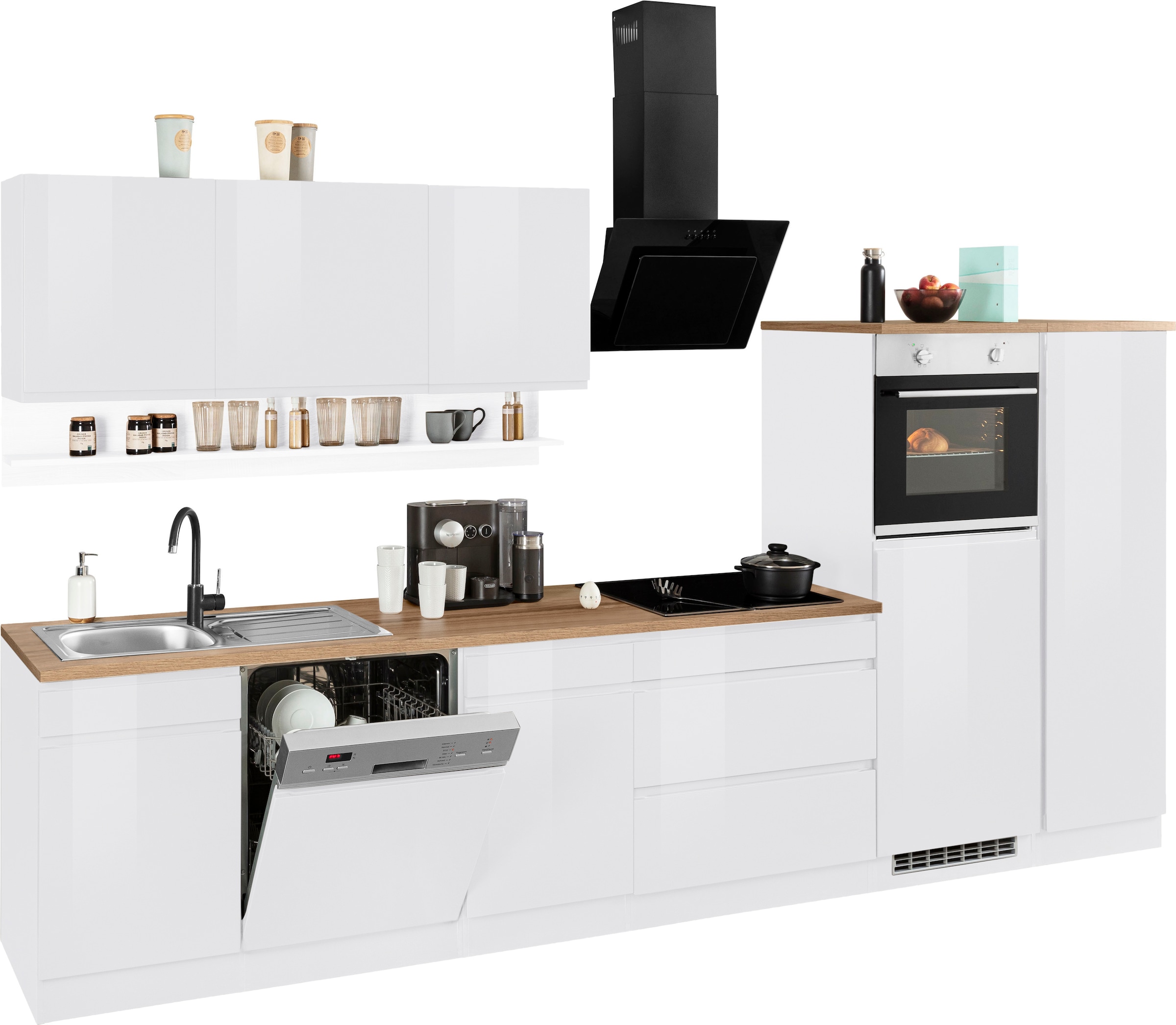 HELD MÖBEL Küchenzeile »Virginia«, Breite 350 cm, mit Glaskeramik-oder Induktionskochfeld