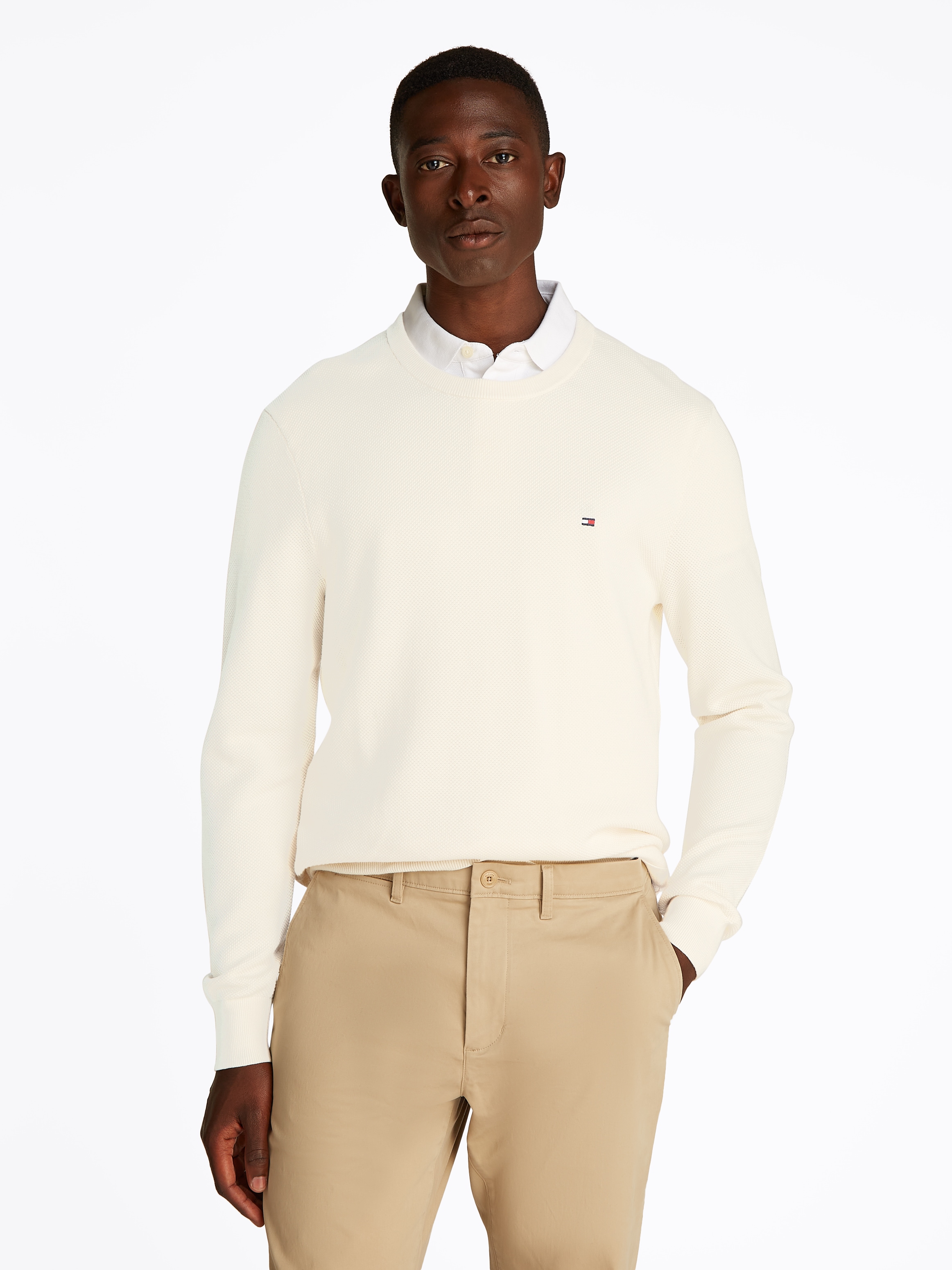 Tommy Hilfiger Rundhalspullover »ESSENTIAL STRUCTURE CREW NECK mit Struktur und Label«, unifarben, casual, regular fit, Baumwolle, Rundhals