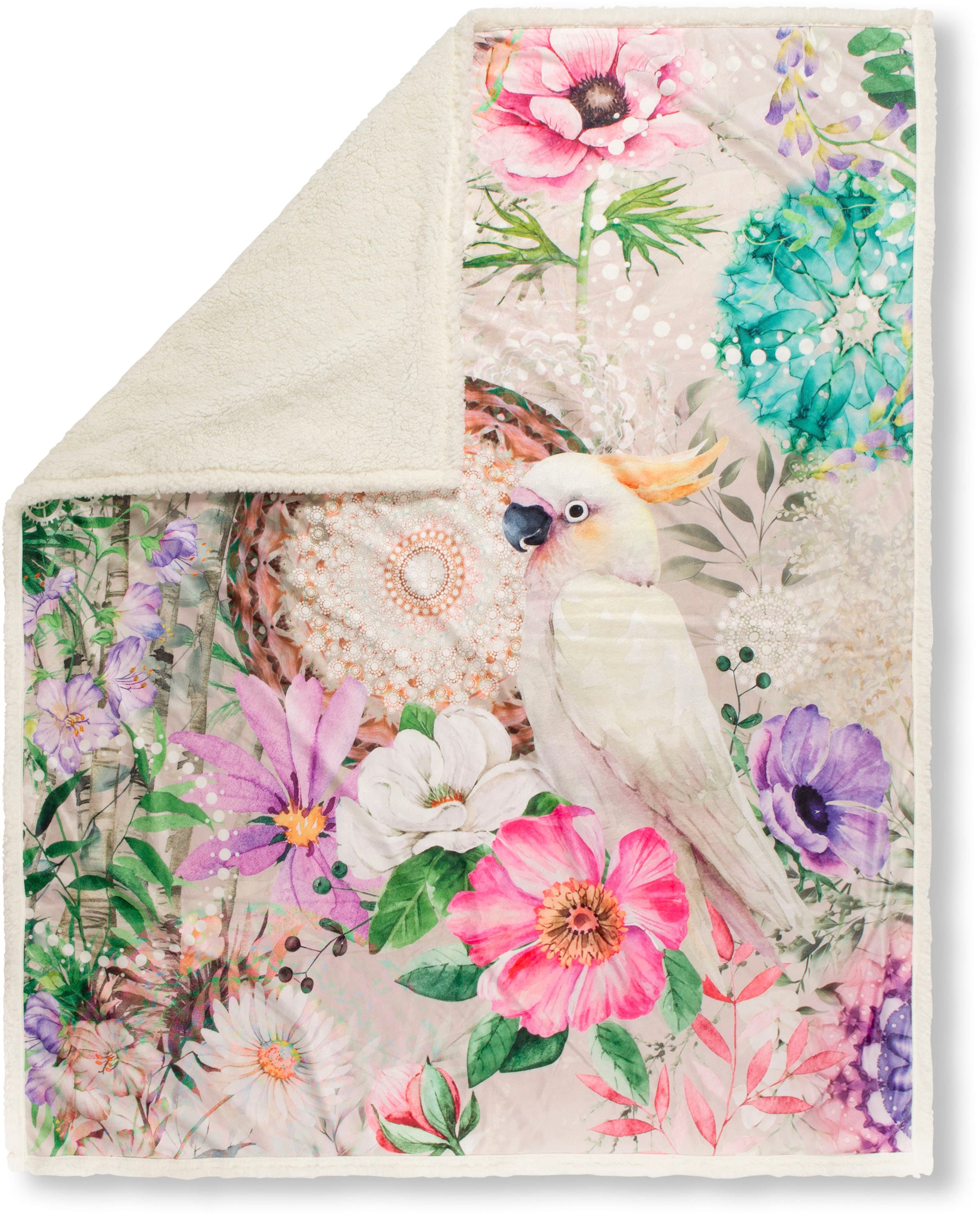 hip Plaid »Indah«, Sehr Weich, Kuscheldecke, 130x160 cm, Wendeoptik,Blumen Tropisch, Sand