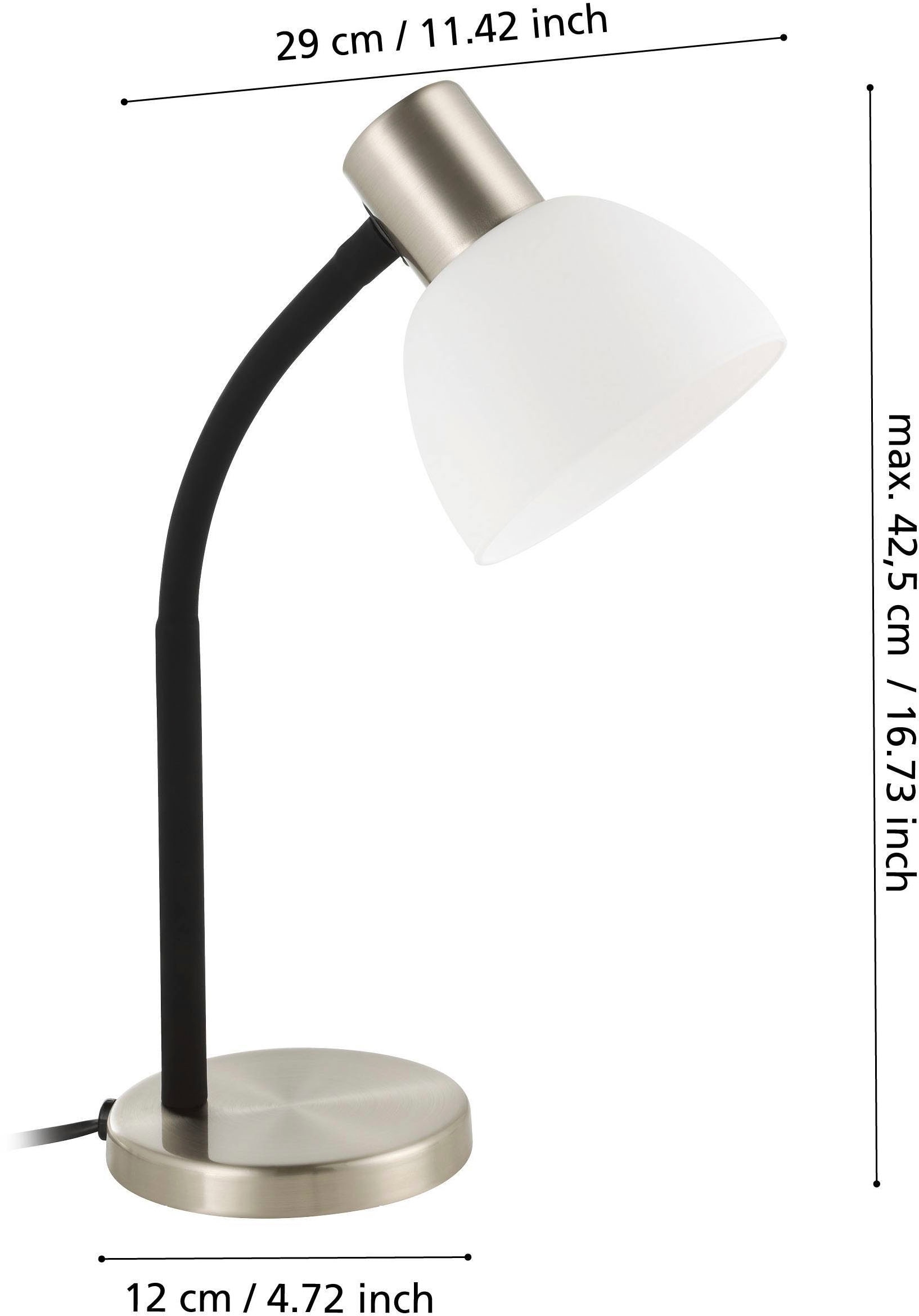 EGLO Tischleuchte »Macere Tischlampe, Schreibtischlampe, Metall und Glas, E14, Lampe« E14 1 Stk. Tischleuchte - L22 x B12 x H34 cm - nickel-matt - 1X25W exkl.