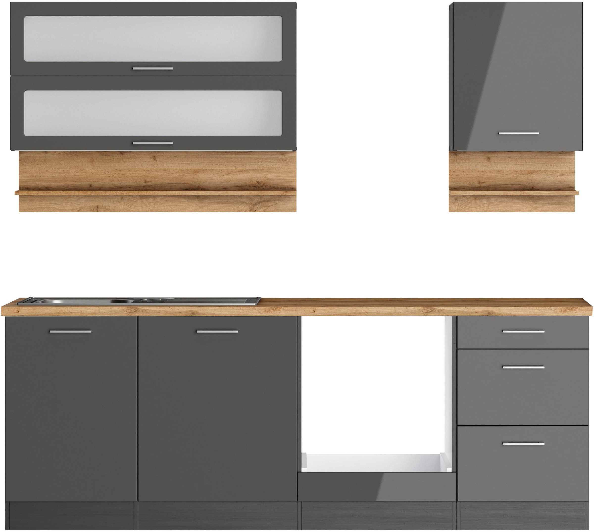 KOCHSTATION Küchenzeile »KS-Milan«, 220 cm breit, robuste Metallauszüge, vi günstig online kaufen
