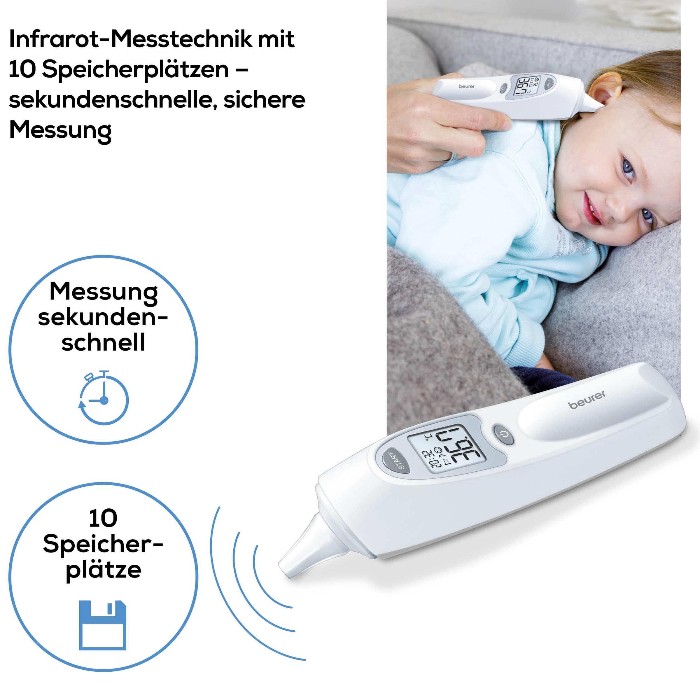 BEURER Ohr-Fieberthermometer »FT 58 mit Signalton bei Messende, Infrarot-Messtechnik«, Hygienische Messung dank Abwurf der Schutzkappe ohne Hautkontakt
