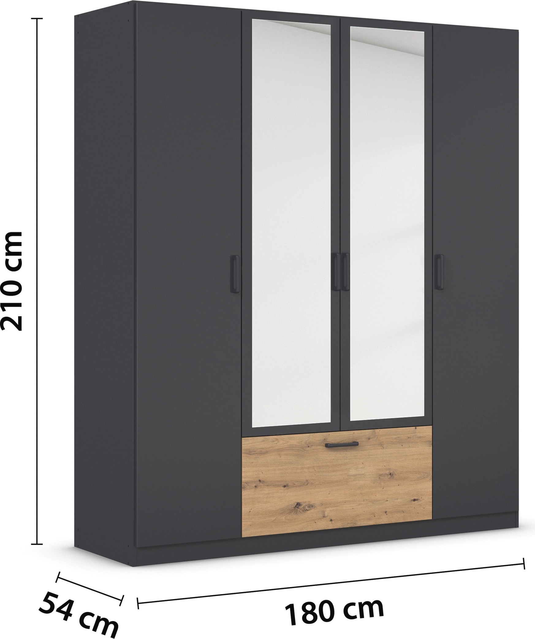 rauch Drehtürenschrank »Kleiderschrank Schrank Garderobe Wäscheschrank BARI mit Spiegel«, mit Schubasten mittig, moderner Griff in Graumetallic MADE IN GERMANY