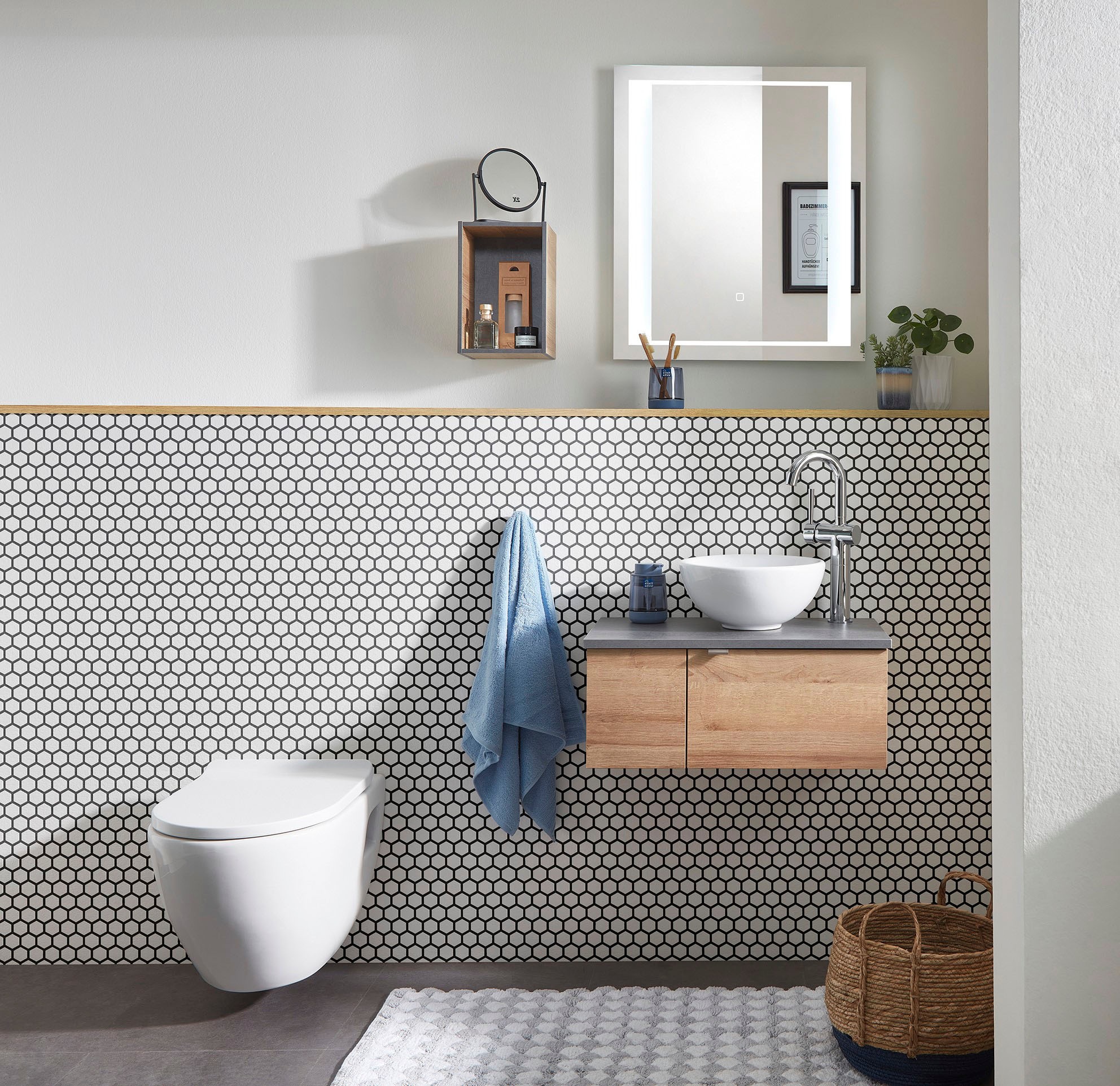 Saphir Waschtisch »Serie 6915 Waschschale mit Unterschrank für Gästebad, Gäste WC«, 61 cm breit, 2 Türen, offenes Fach, kleine Bäder, ohne Armatur