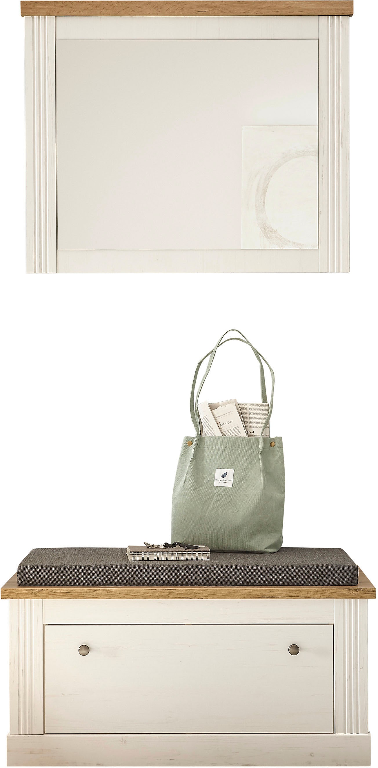 Home affaire Garderoben-Set »WESTMINSTER BESTSELLER!«, (2 St., mit Sitzkissen, 4 Fächer, Spiegel), im romantischen Landhausstil