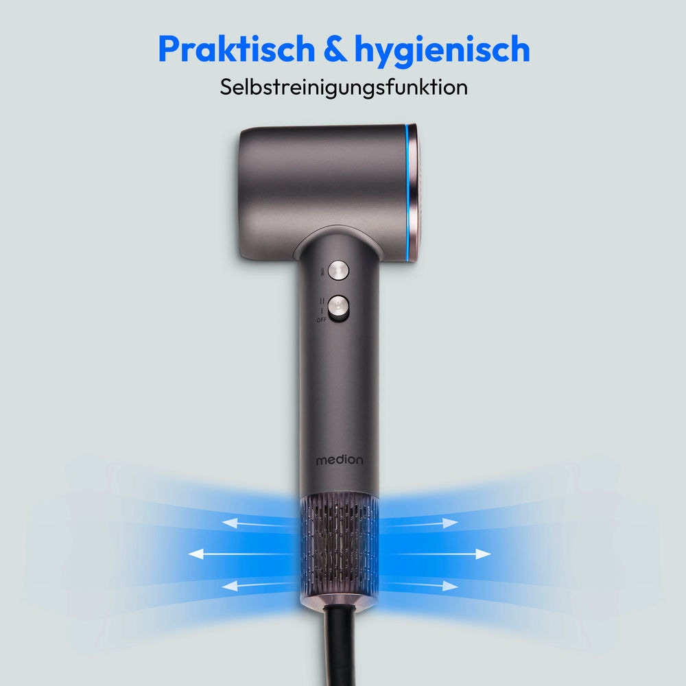 Medion® Ionic-Haartrockner »HD1 (MD19983)«, 1600 W, 2 Aufsätze, Selbstreinigungsfunktion, 3 Temperatur- und 2 Luftstromstufen