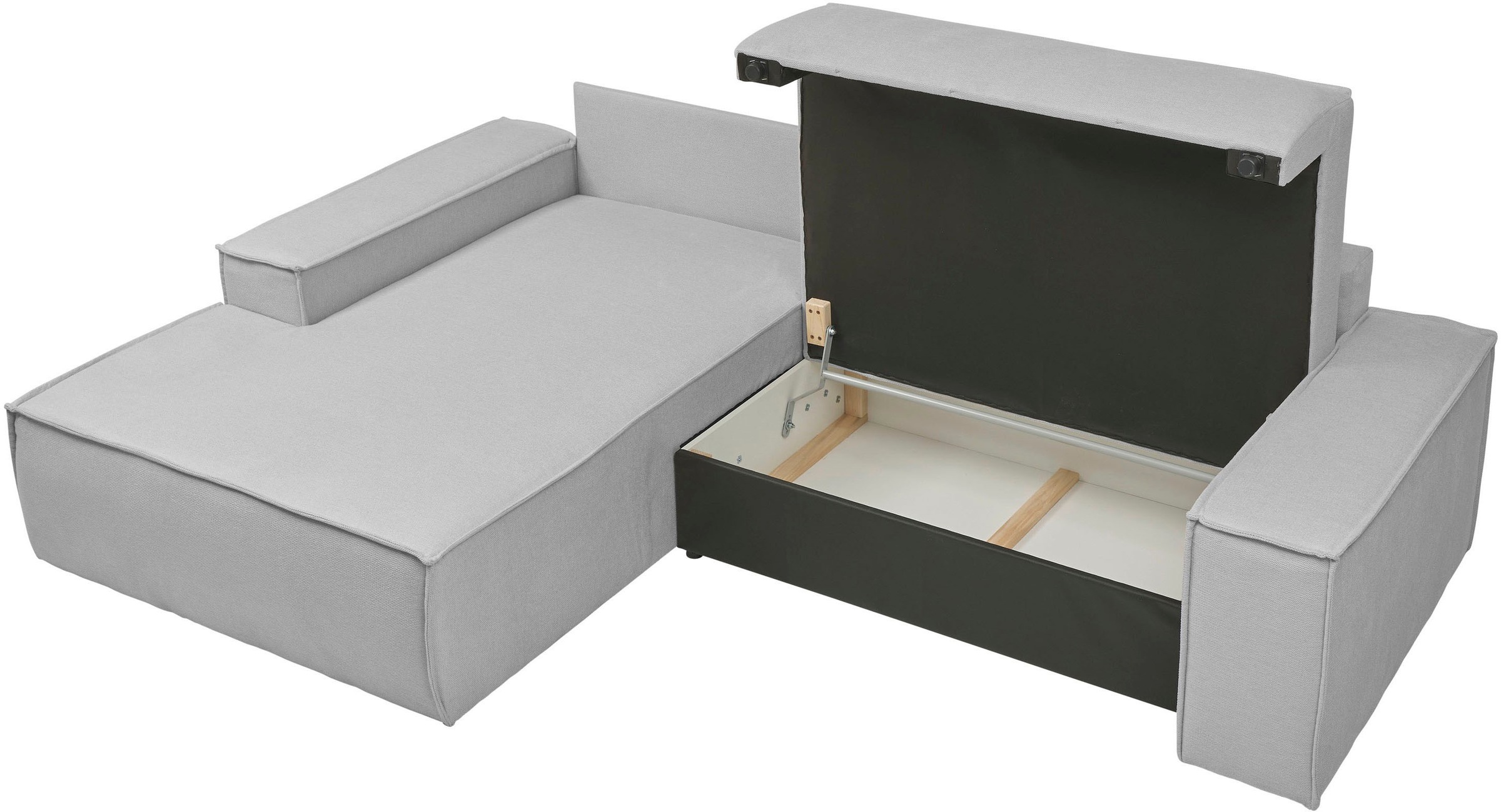 andas Ecksofa »Finnley Schlafsofa 267 cm in Bouclé, Struktur fein u. Cord, L-Form,«, Schlaffunktion m. Bettkasten (136/210 cm), Bouclé, Struktur und Cord
