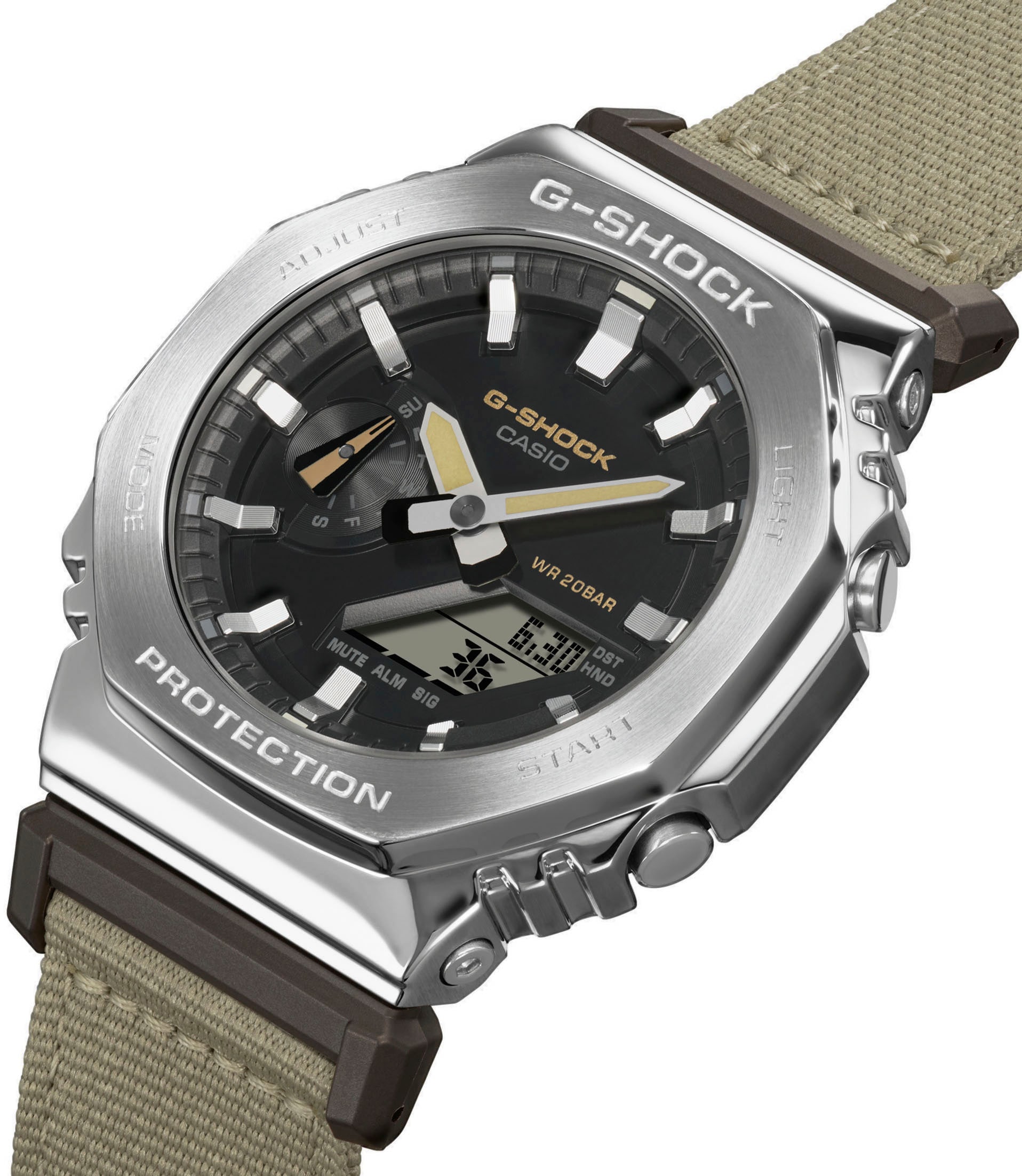 CASIO G-SHOCK Chronograph, Quarzuhr,Armbanduhr,Herrenuhr,digital, bis 20bar wasserd.Textilarmband